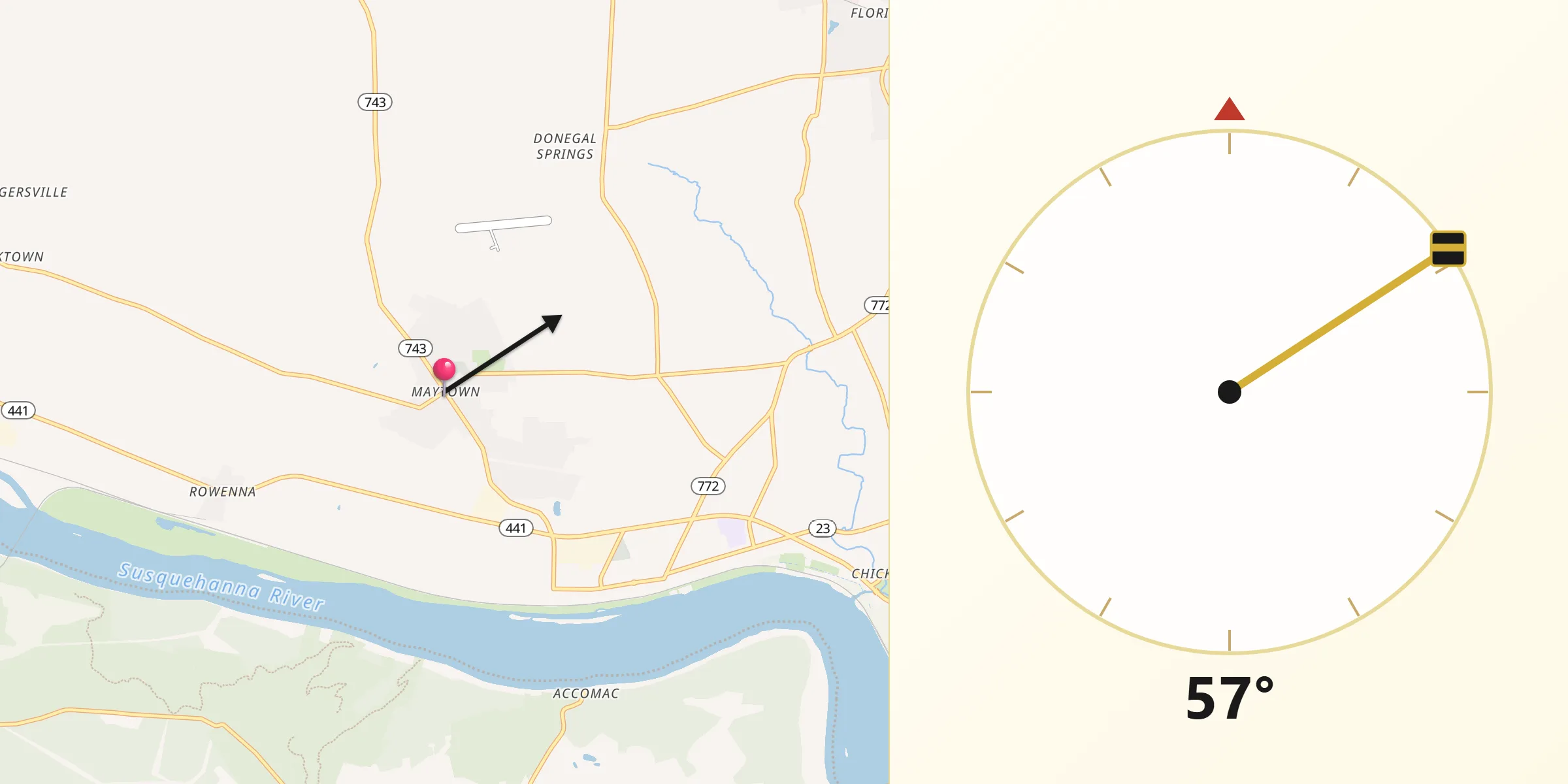 Qibla Direction from Maytown