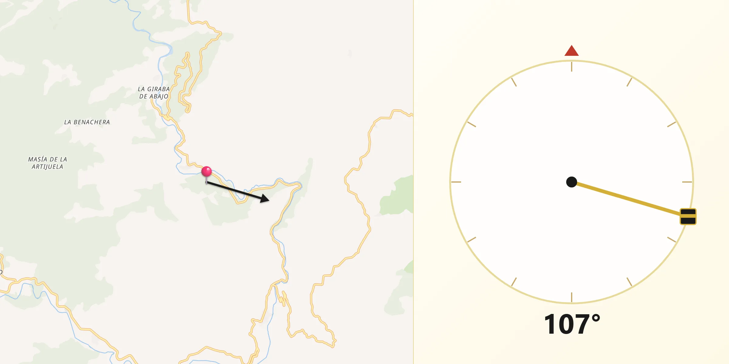 Dirección de la Qibla desde Ludiente