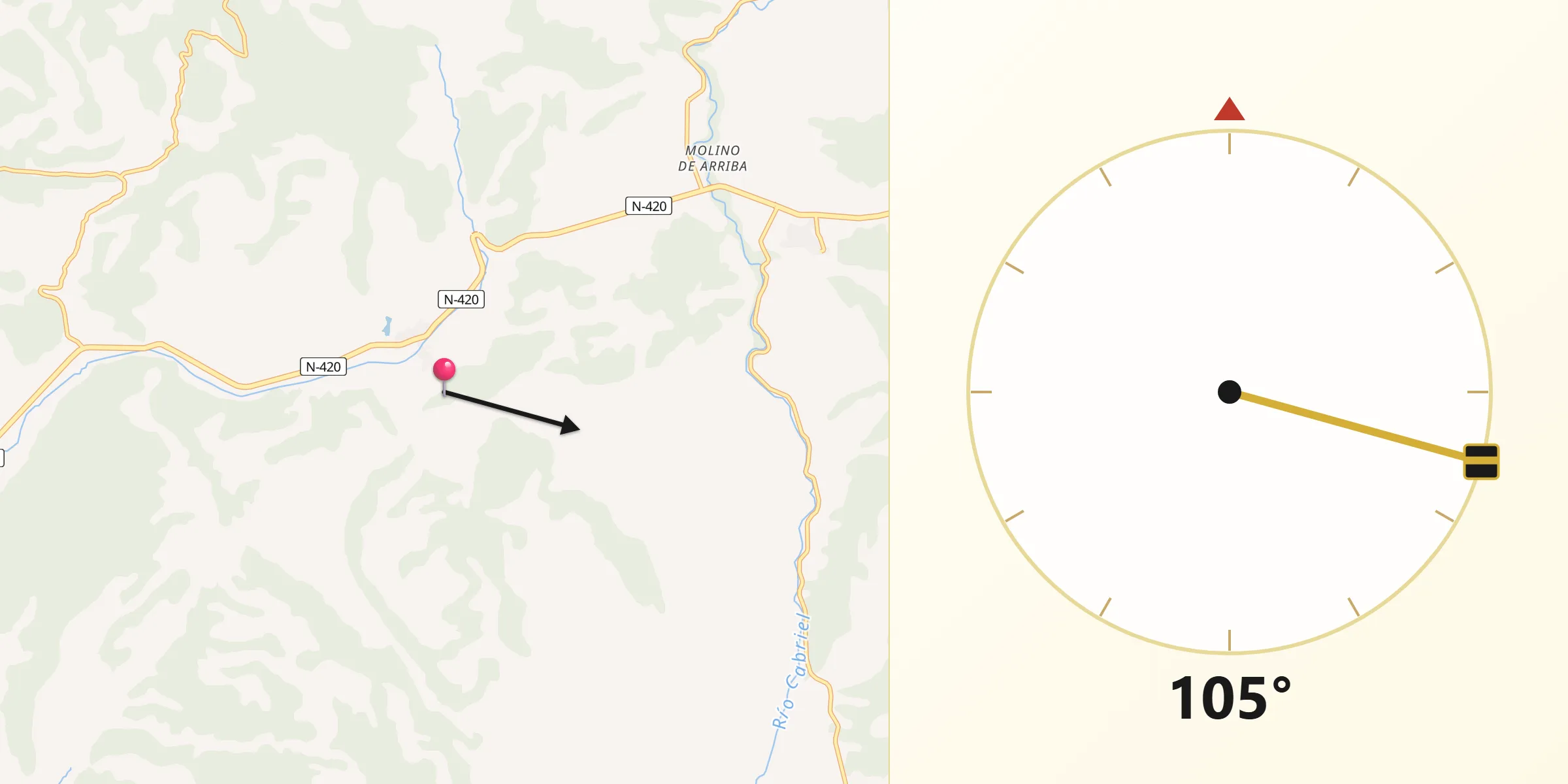 Dirección de la Qibla desde Salinas del Manzano