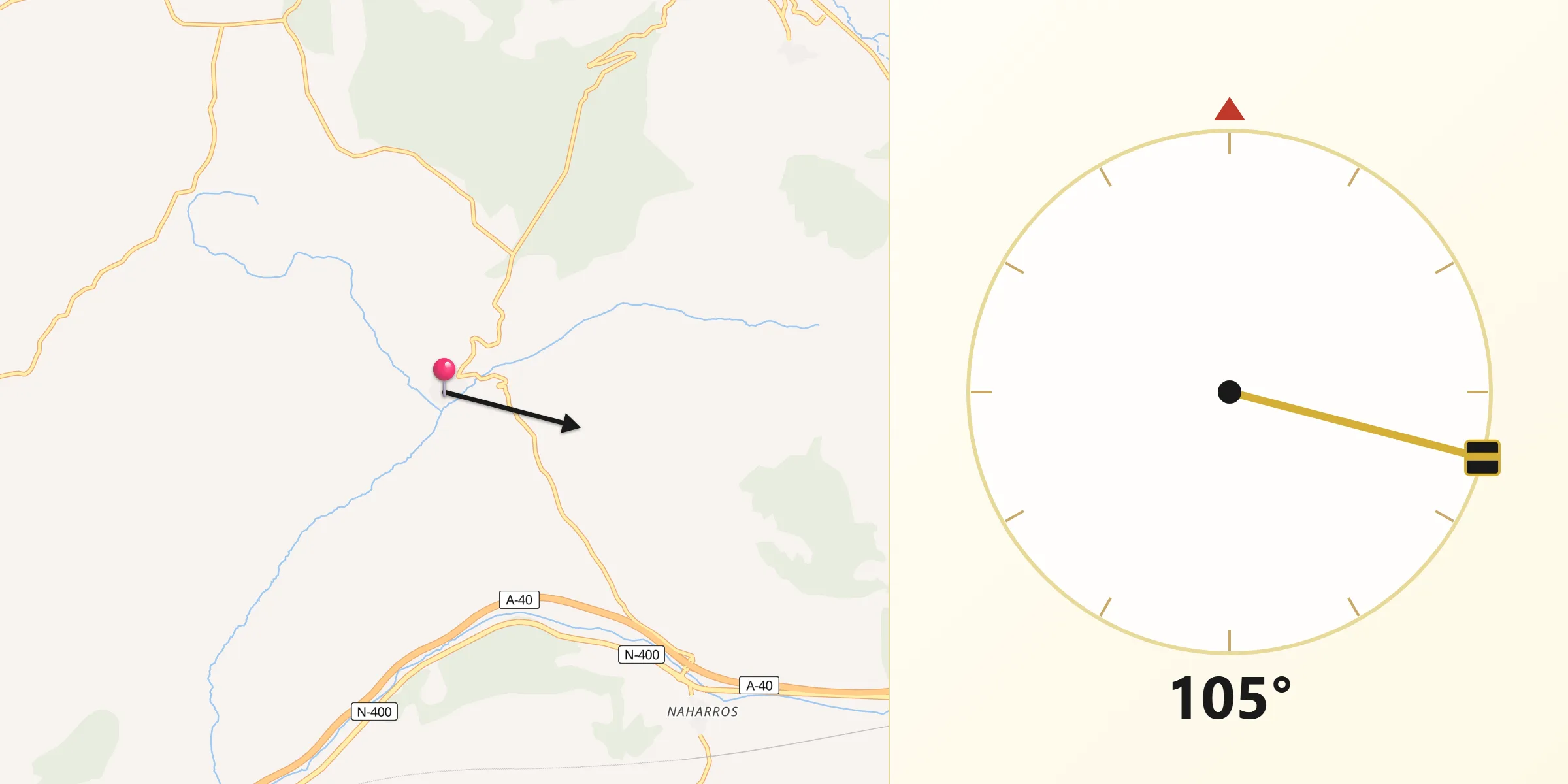 Dirección de la Qibla desde Pineda de Gigüela
