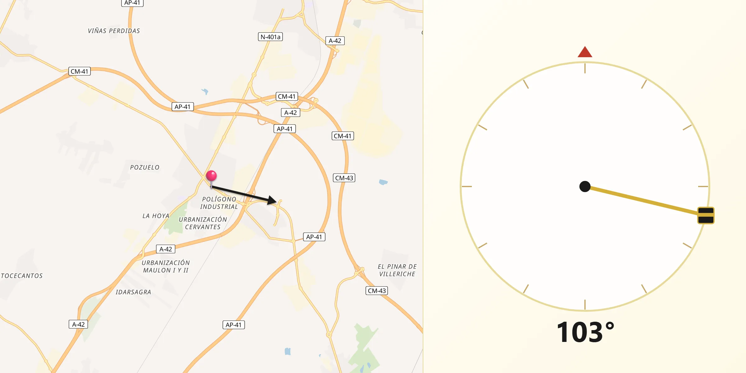 Dirección de la Qibla desde Yuncos
