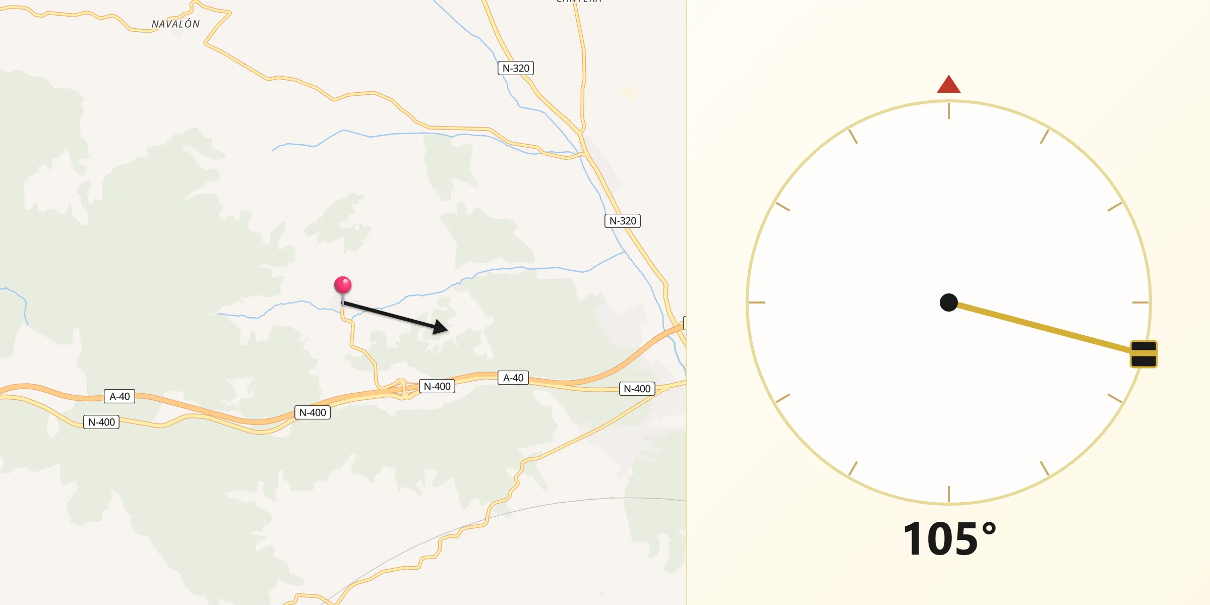 Dirección de la Qibla desde Fuentenava de Jábaga