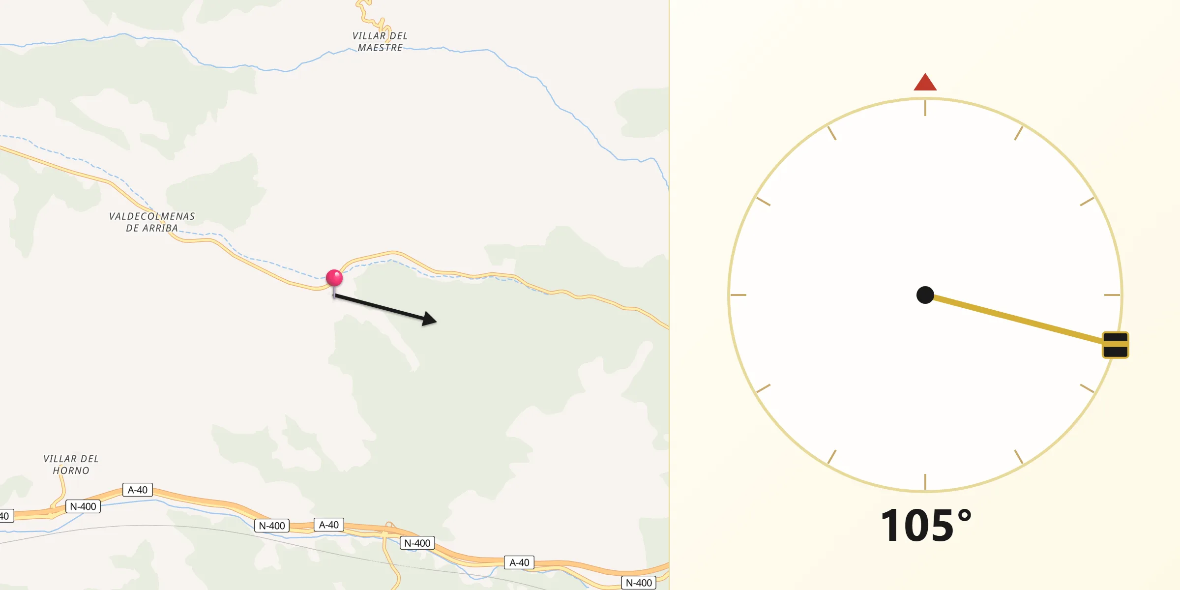 Dirección de la Qibla desde Villarejo de la Peñuela