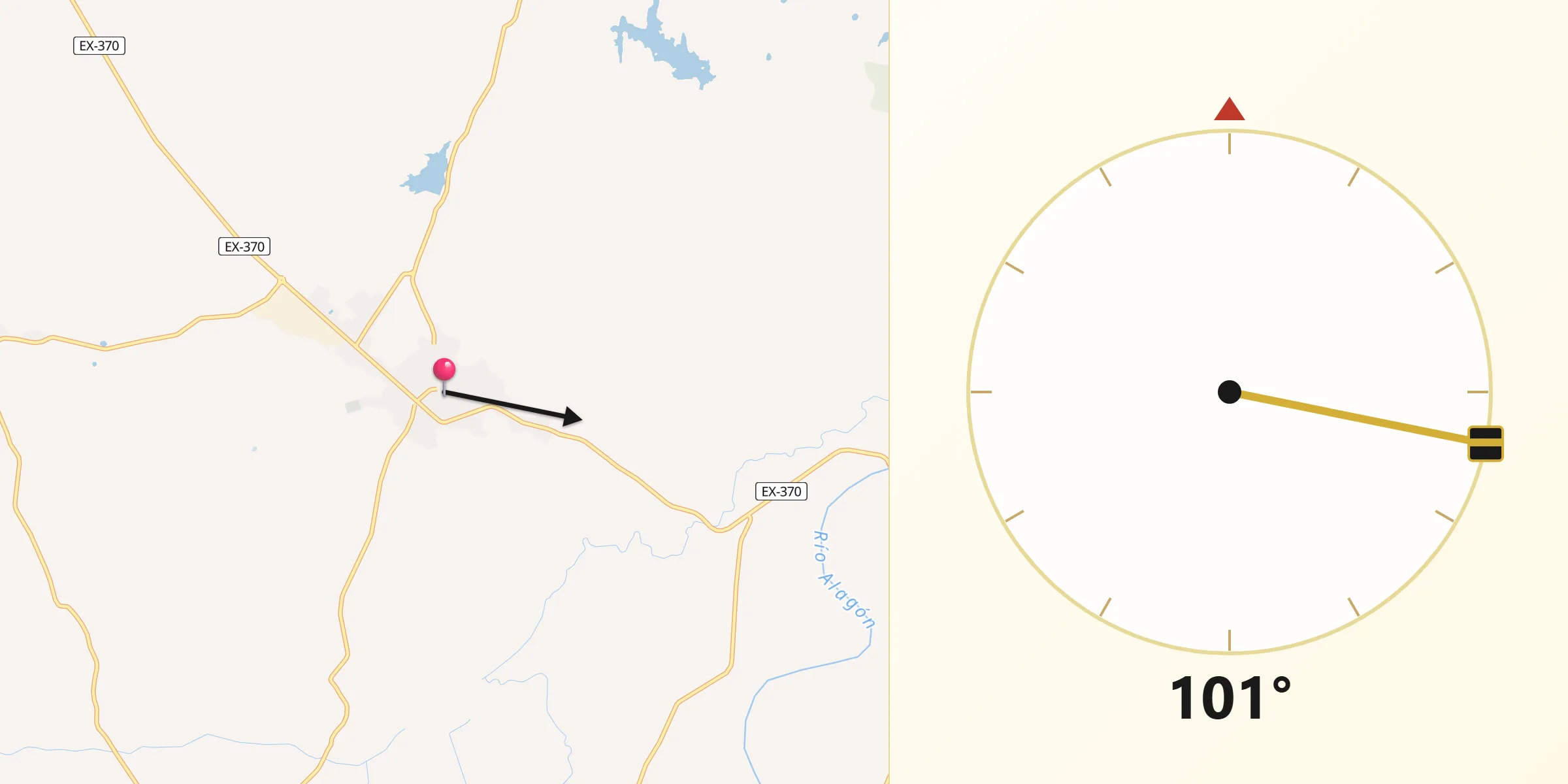 Dirección de la Qibla desde Montehermoso