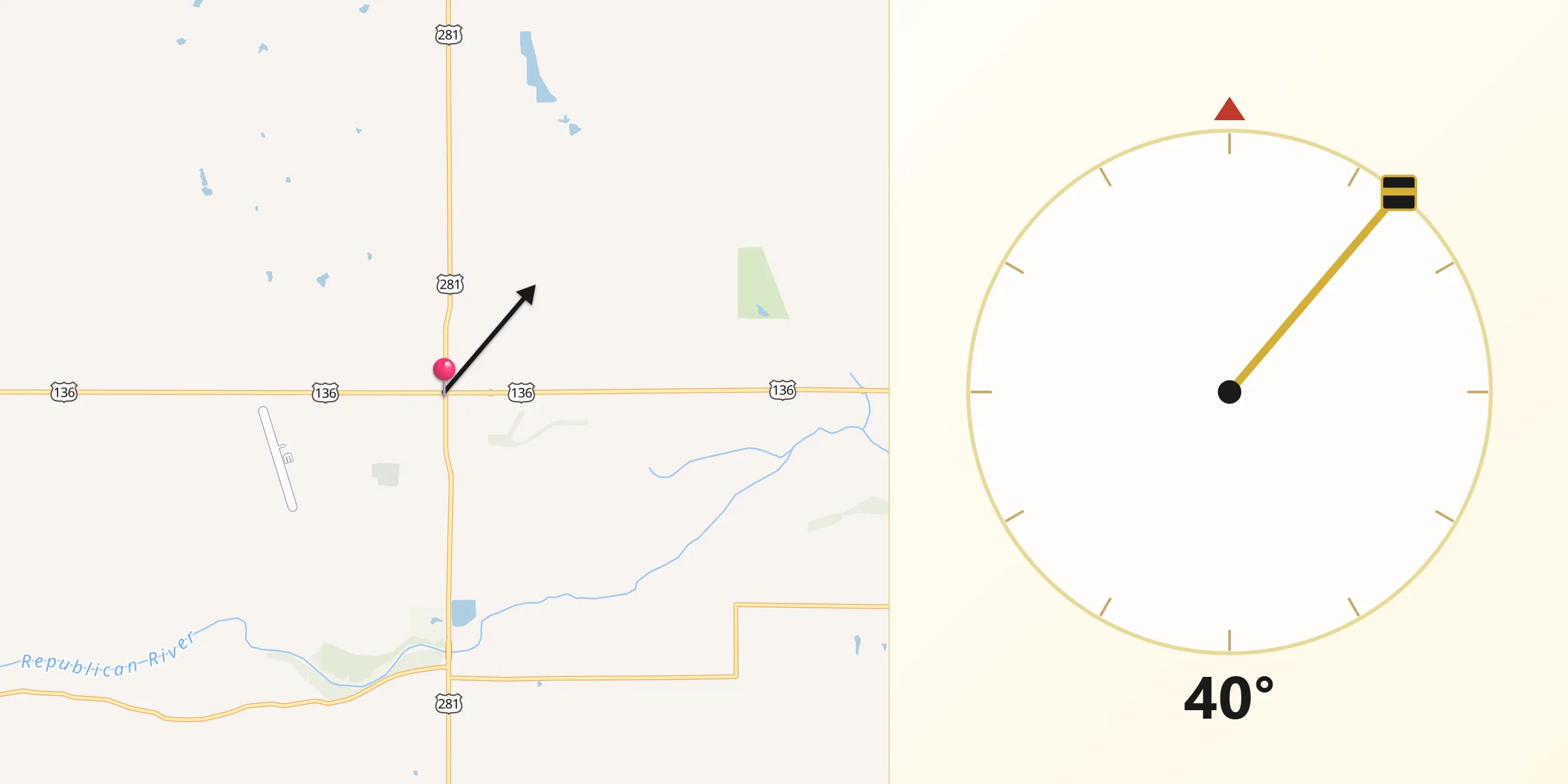 Qibla Direction from Red Cloud