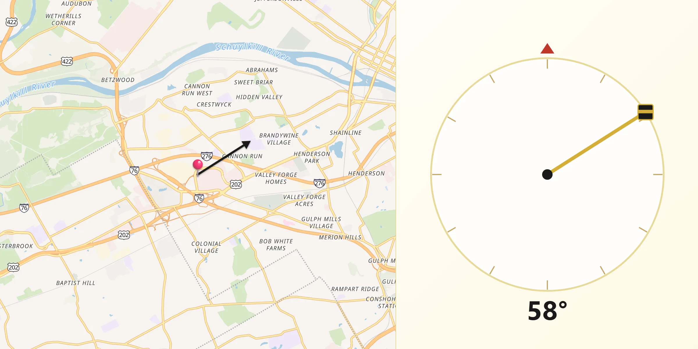 Qibla Direction from King of Prussia