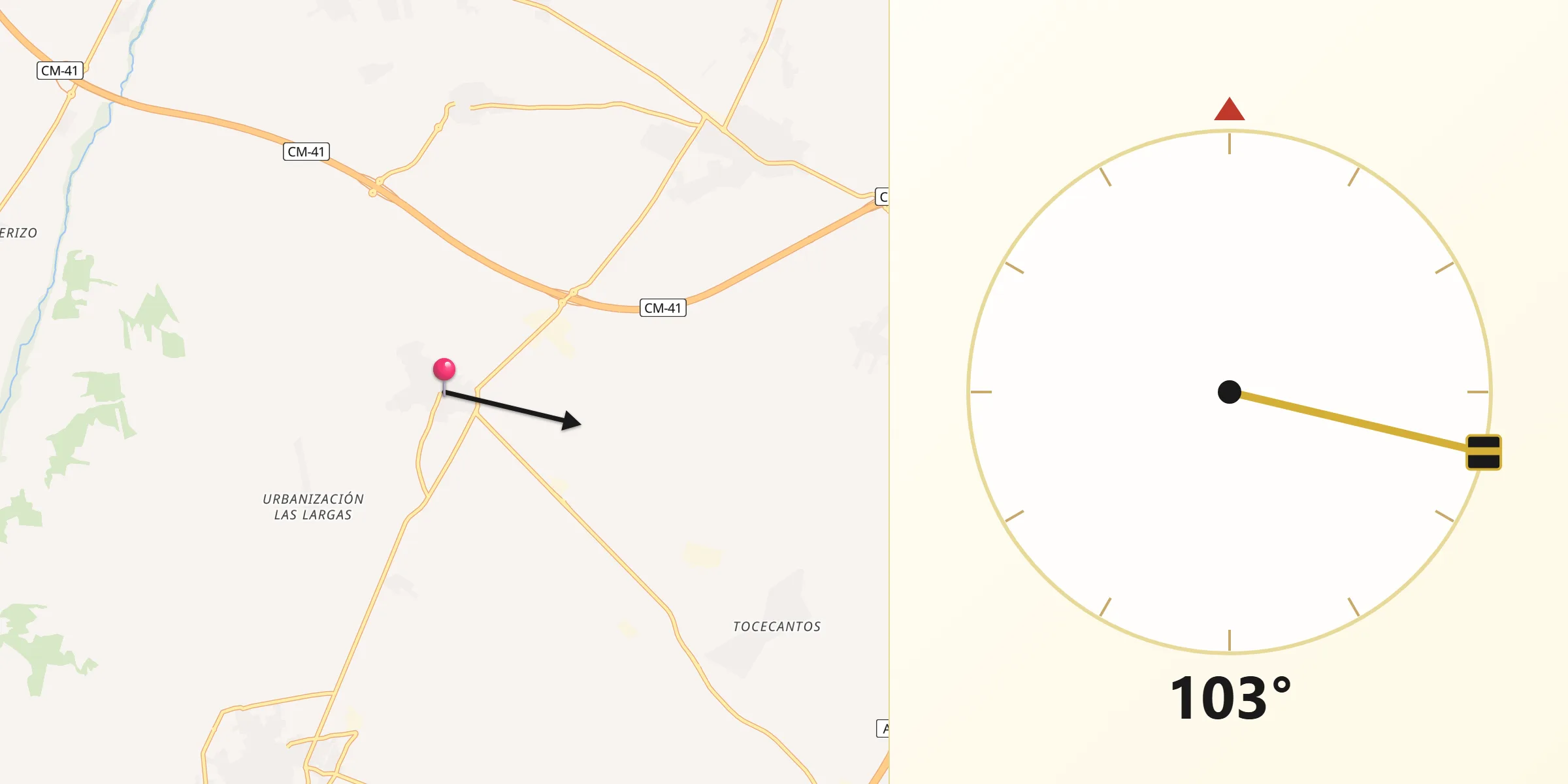 Dirección de la Qibla desde Lominchar