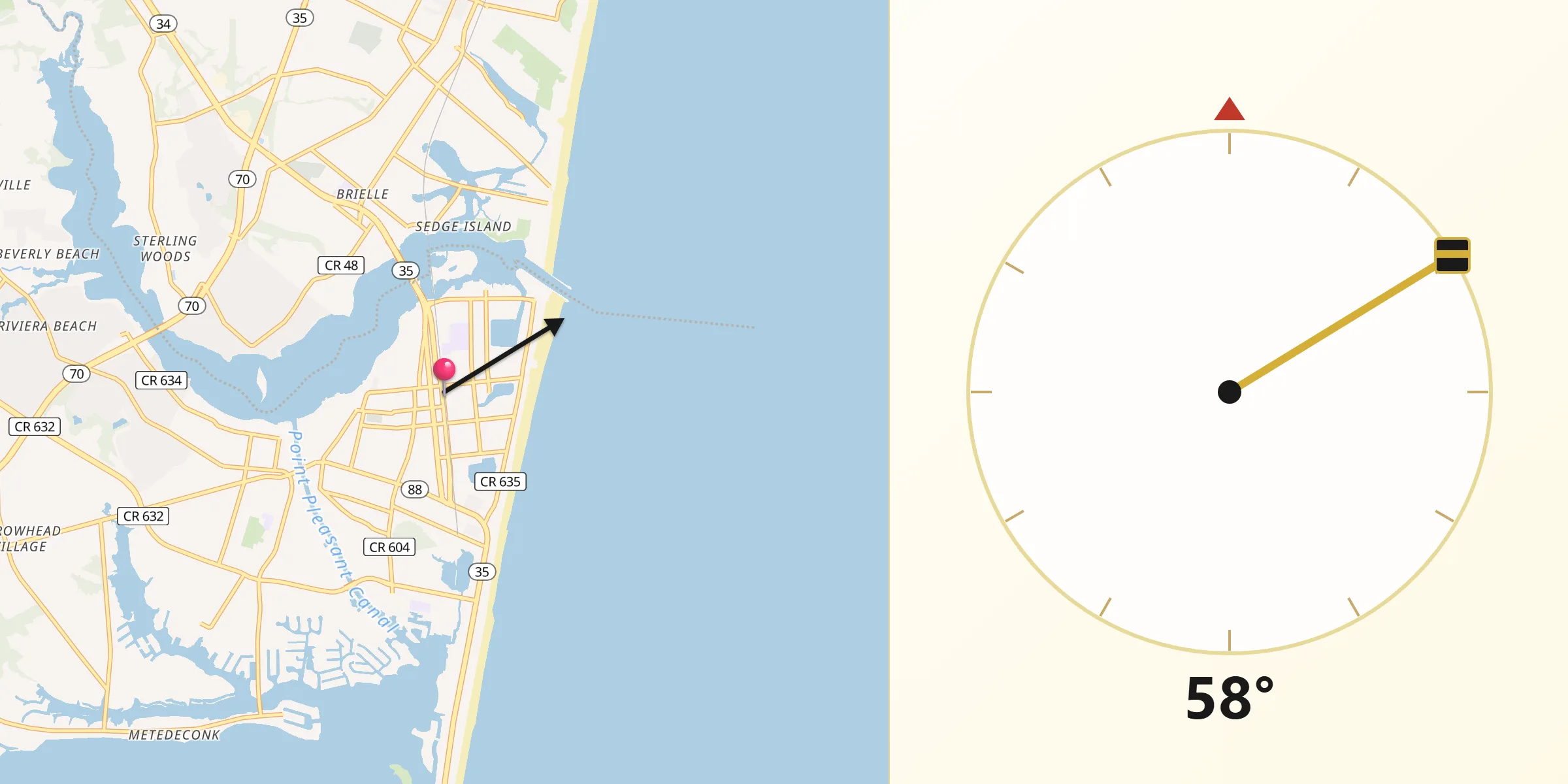 Qibla Direction from Point Pleasant Beach