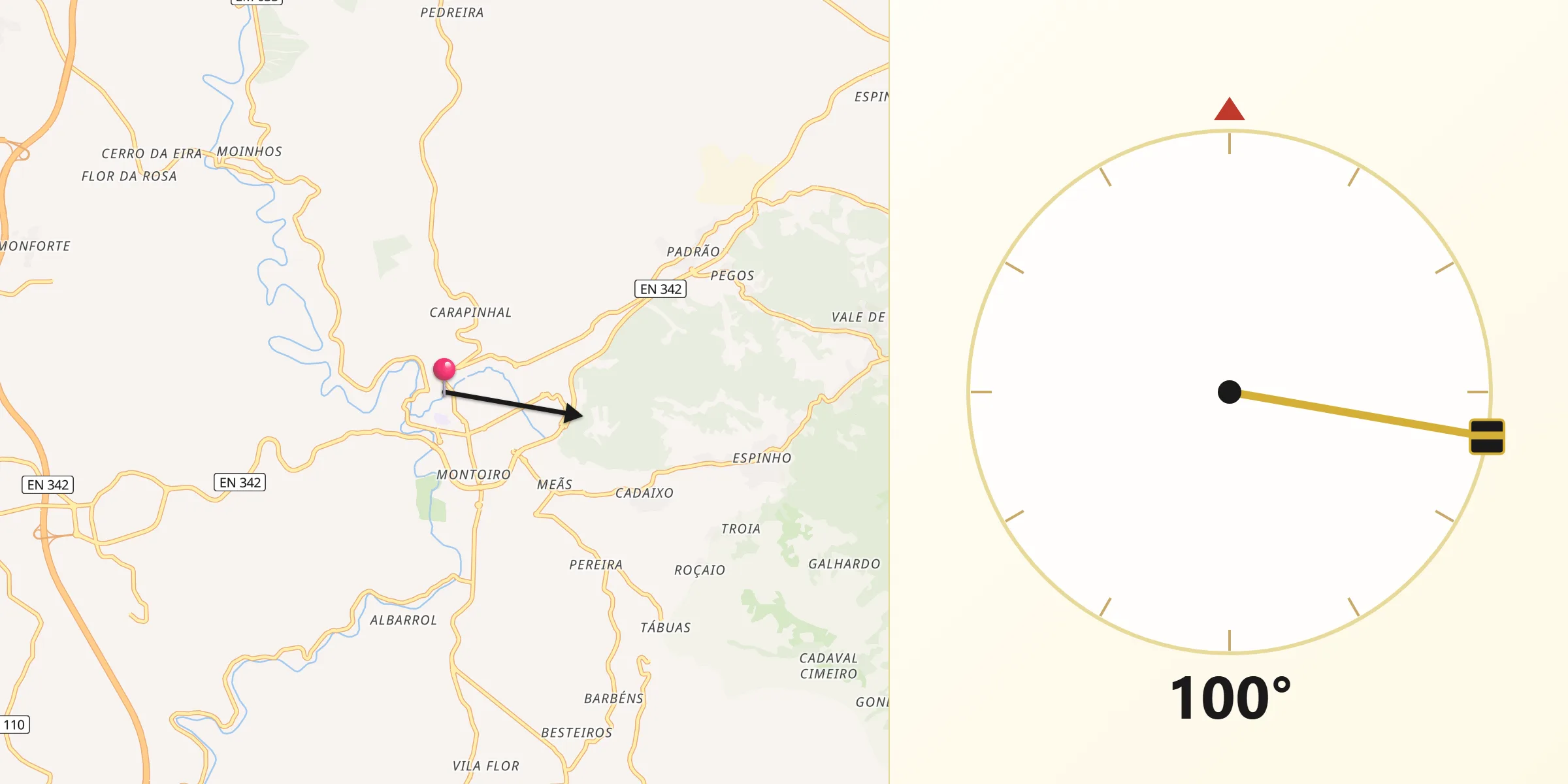 Direção da Qibla a partir de Miranda do Corvo