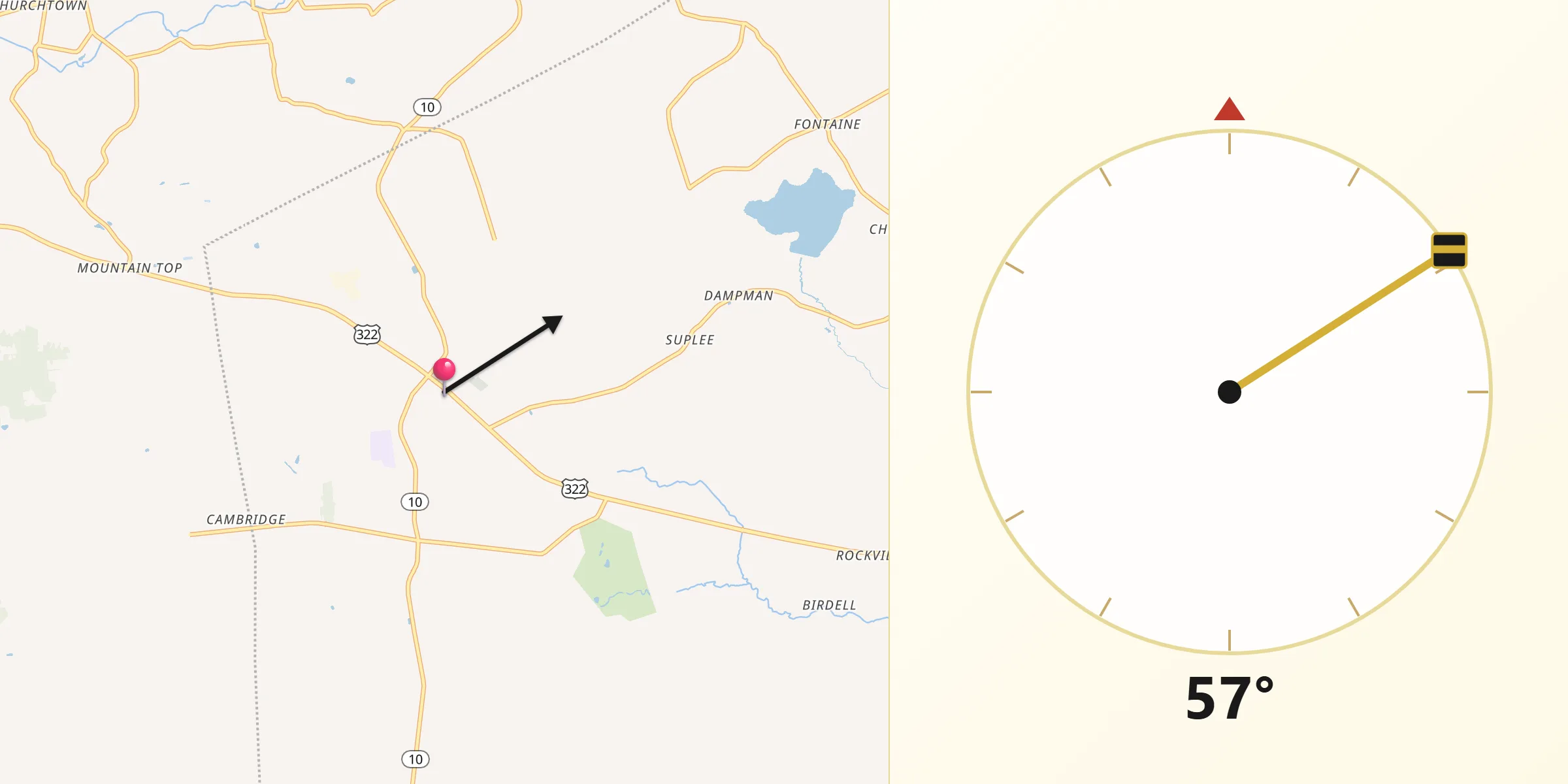 Qibla Direction from Honey Brook