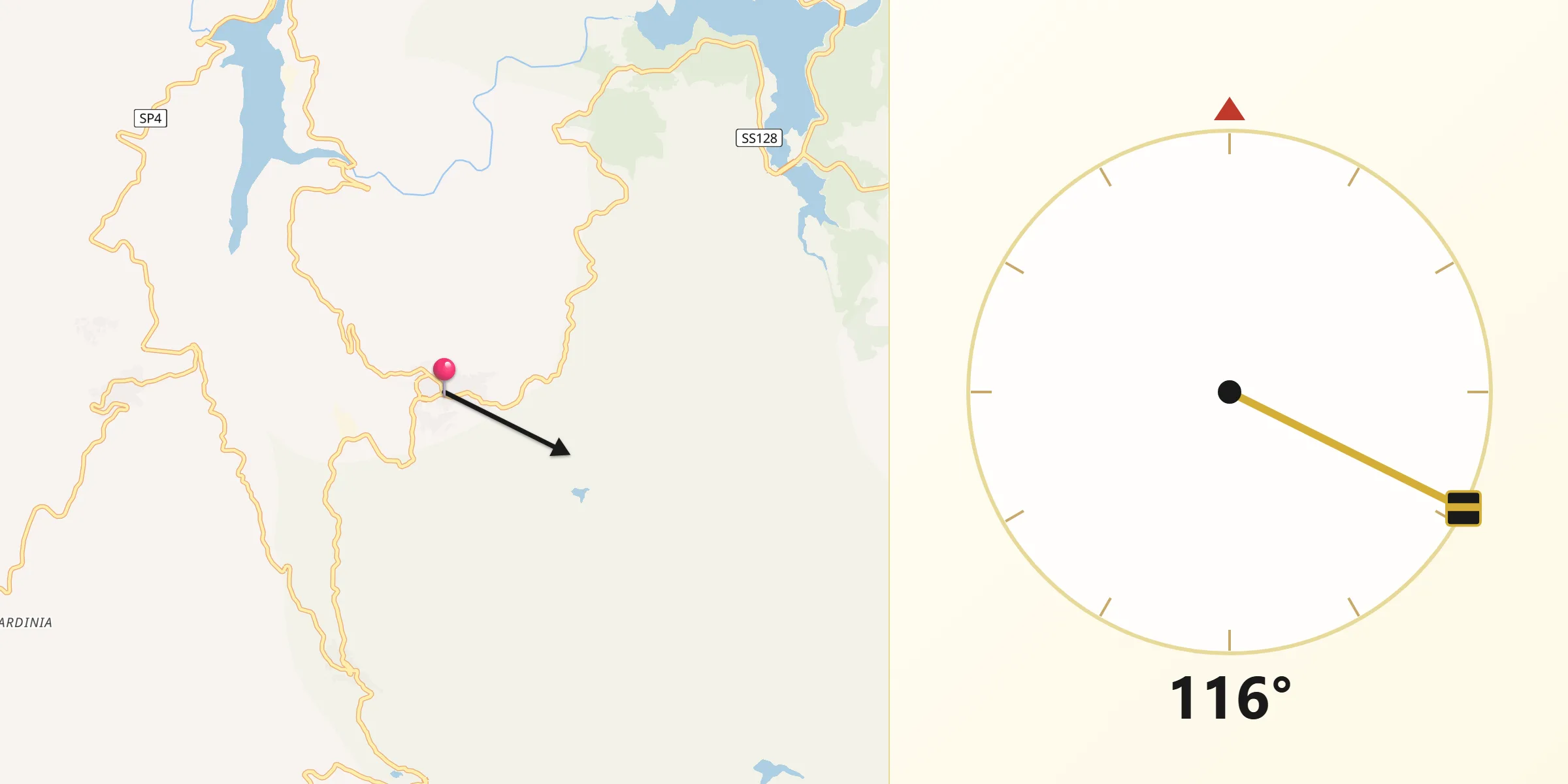 Direzione della Qibla da Ovodda