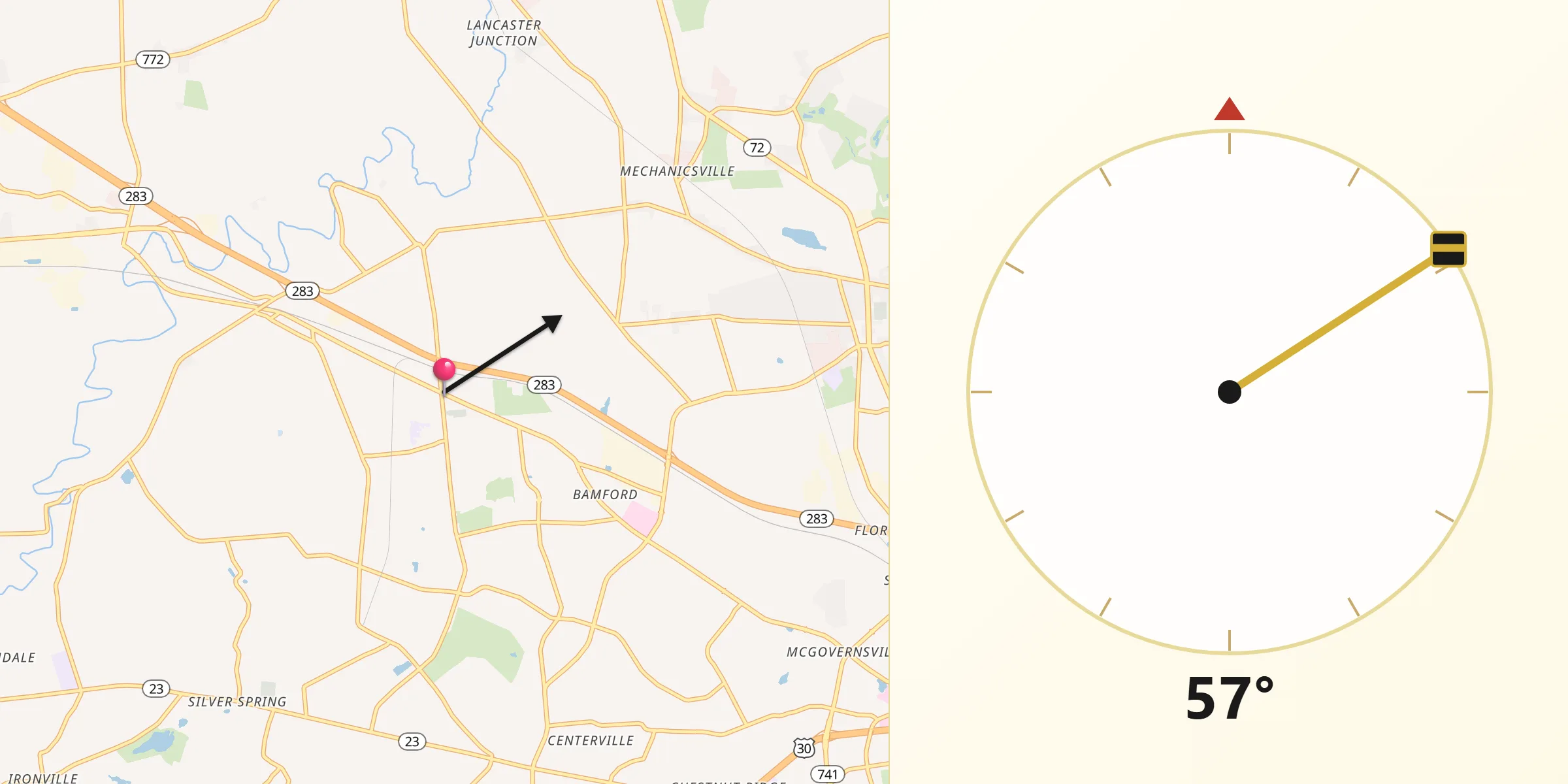 Qibla Direction from Landisville