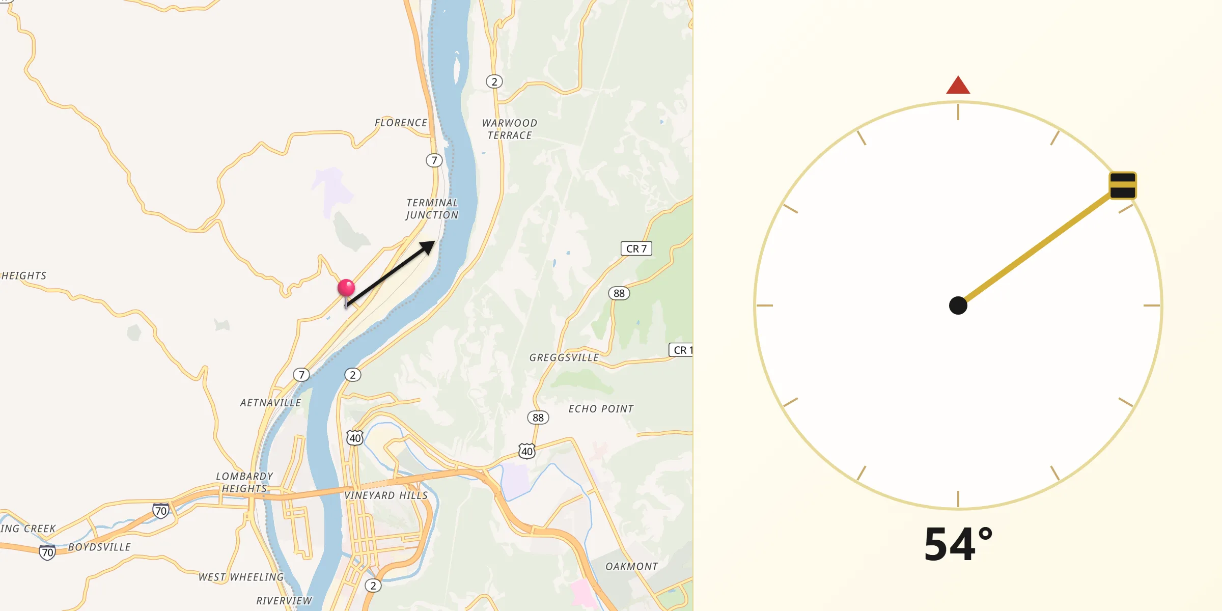 Qibla Direction from Martins Ferry