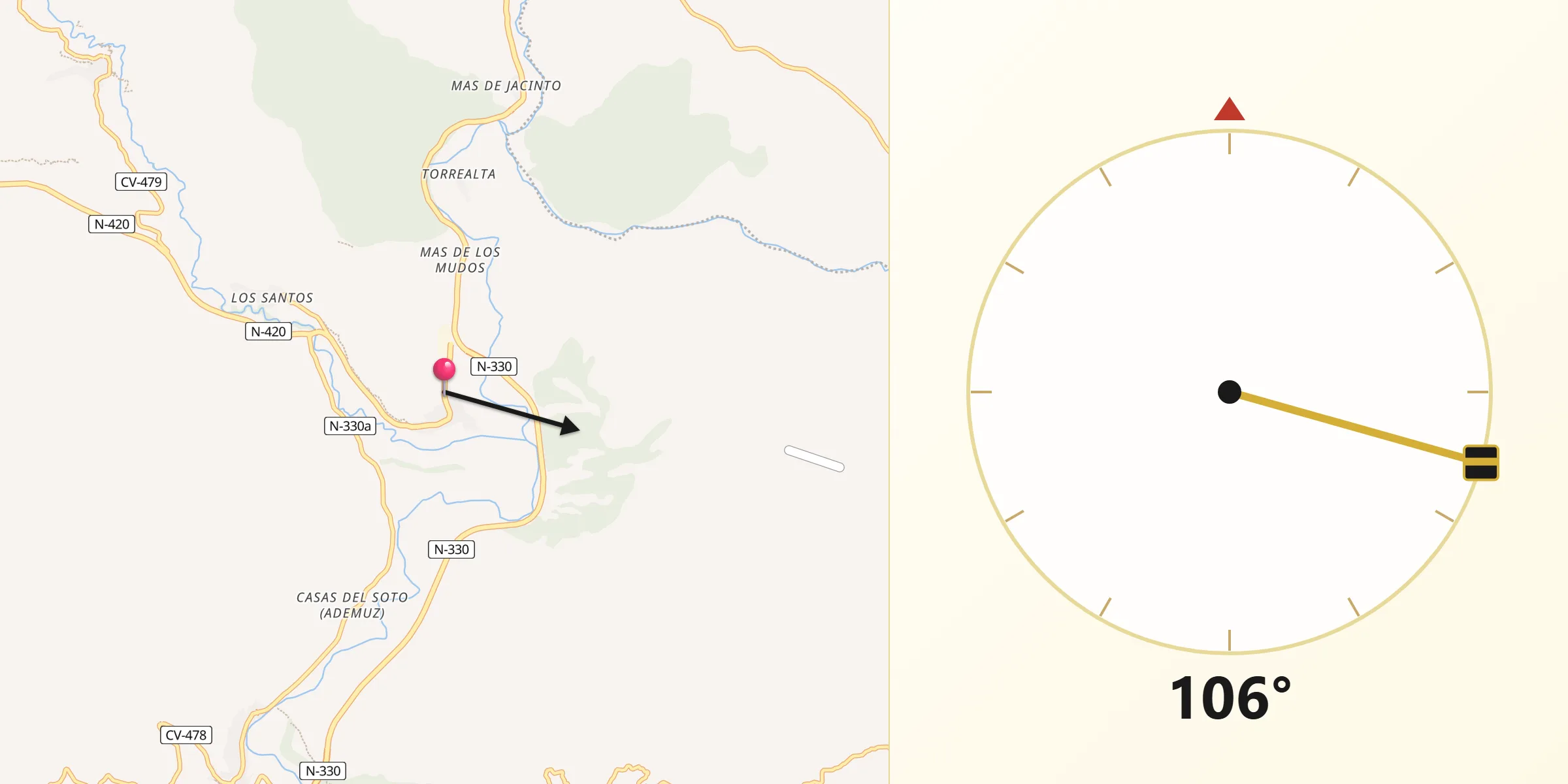 Dirección de la Qibla desde Torrebaja