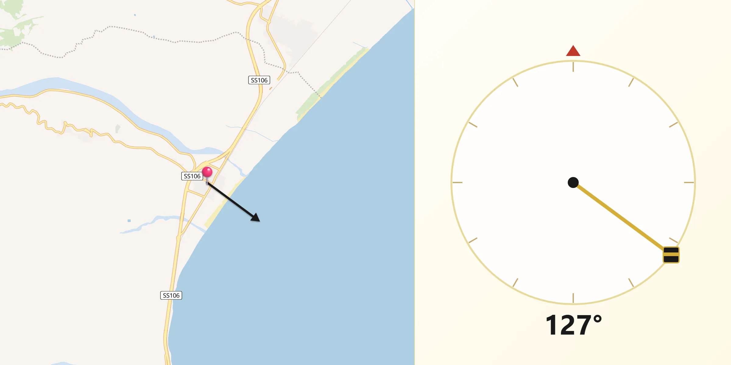 Direzione della Qibla da Rocca Imperiale Marina