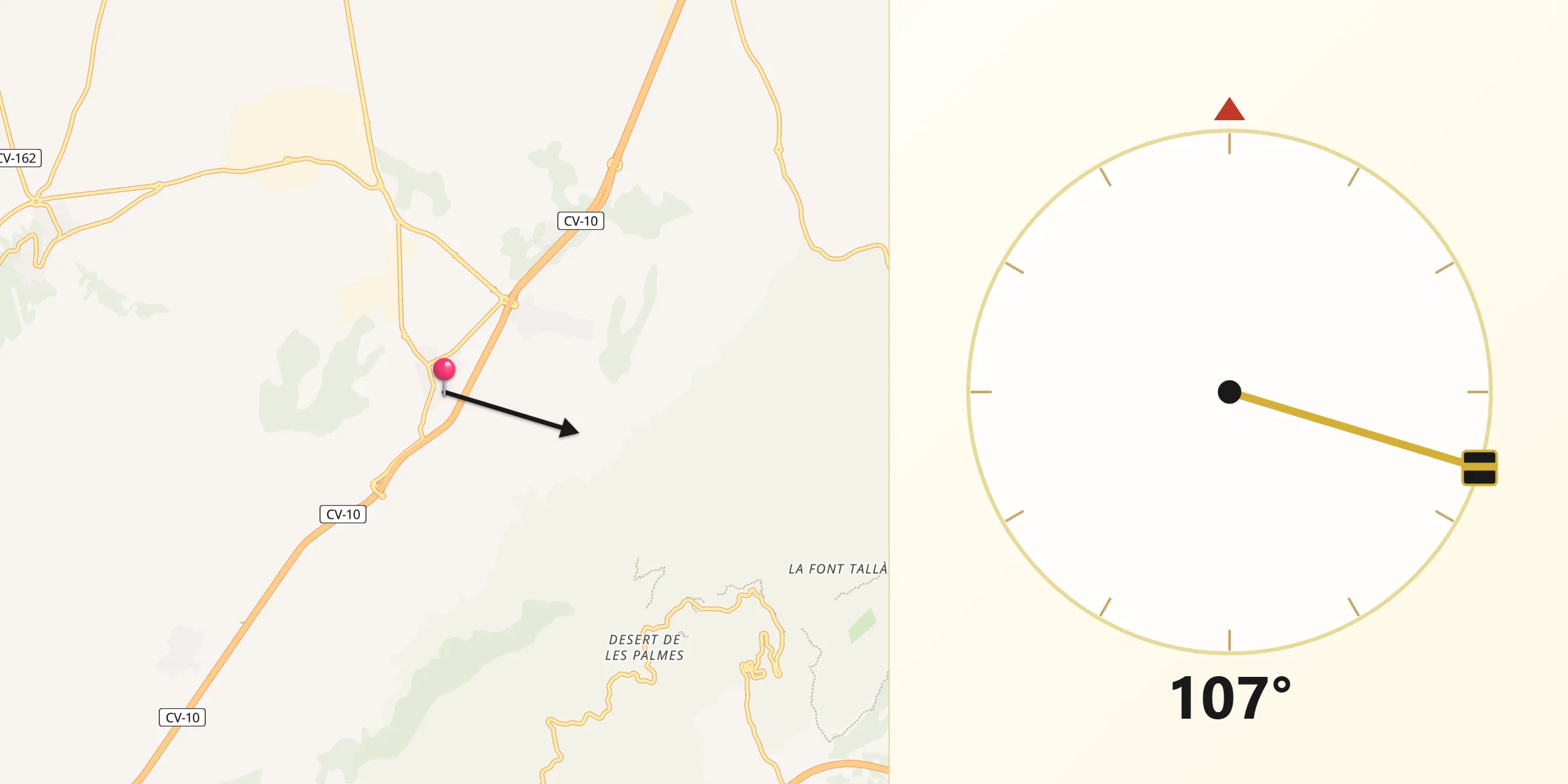 Dirección de la Qibla desde La Pobla Tornesa
