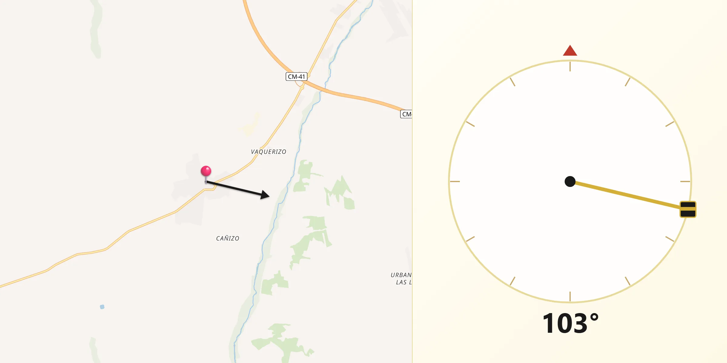 Dirección de la Qibla desde Chozas de Canales