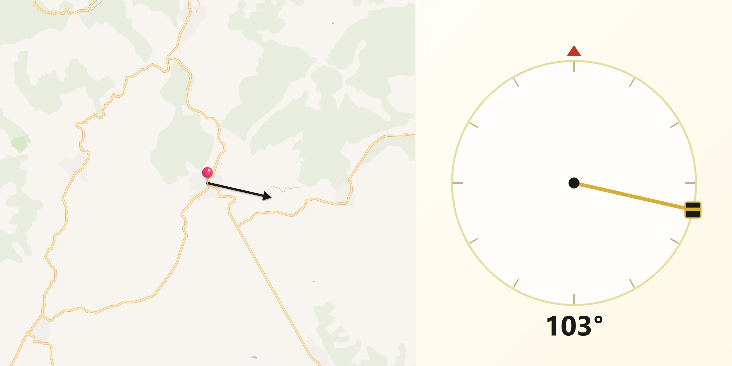Dirección de la Qibla desde Castillo de Bayuela