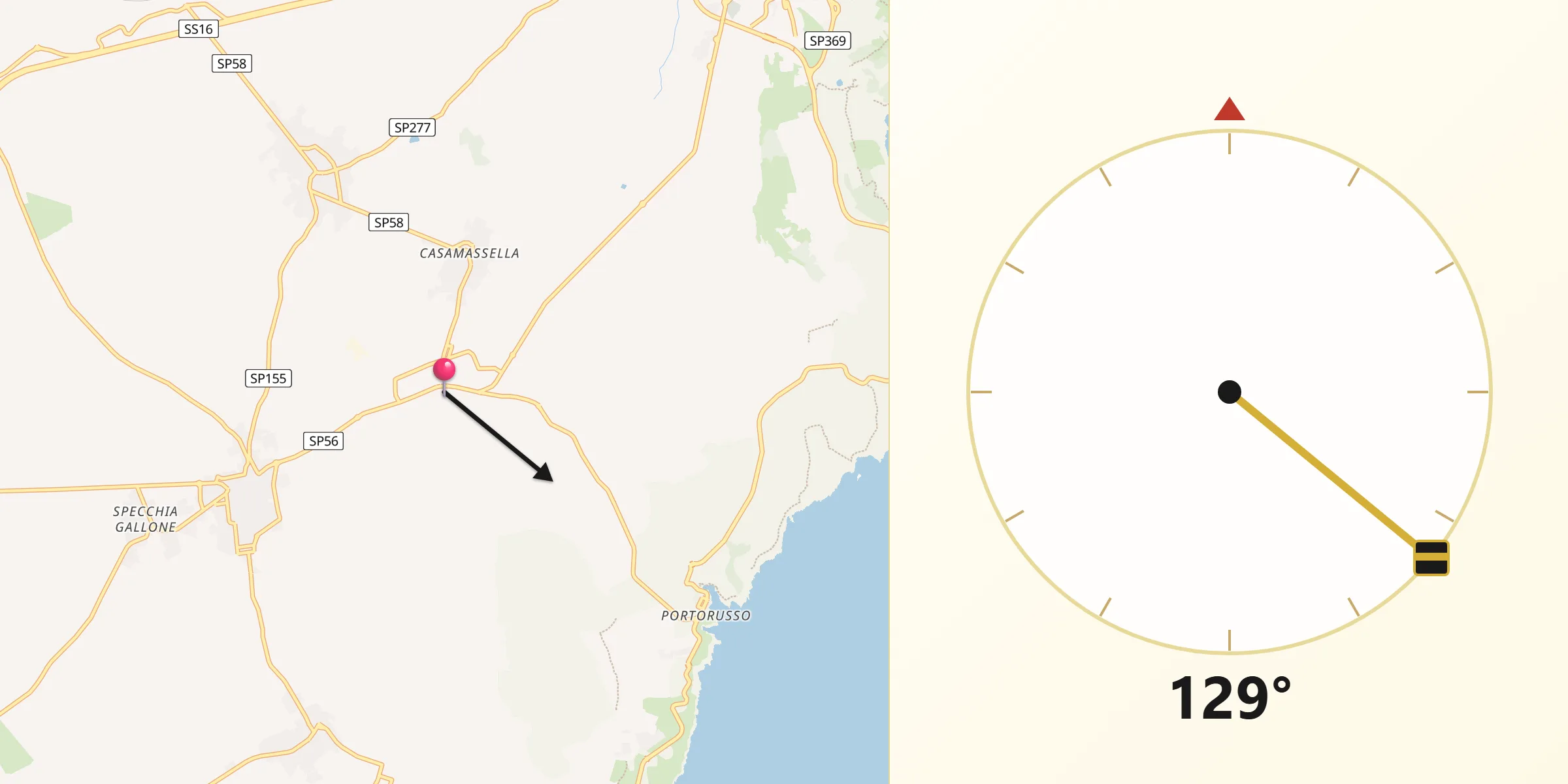 Direzione della Qibla da Uggiano la Chiesa