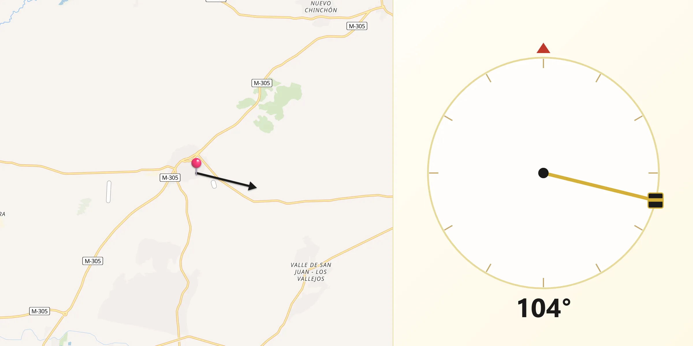 Dirección de la Qibla desde Villaconejos