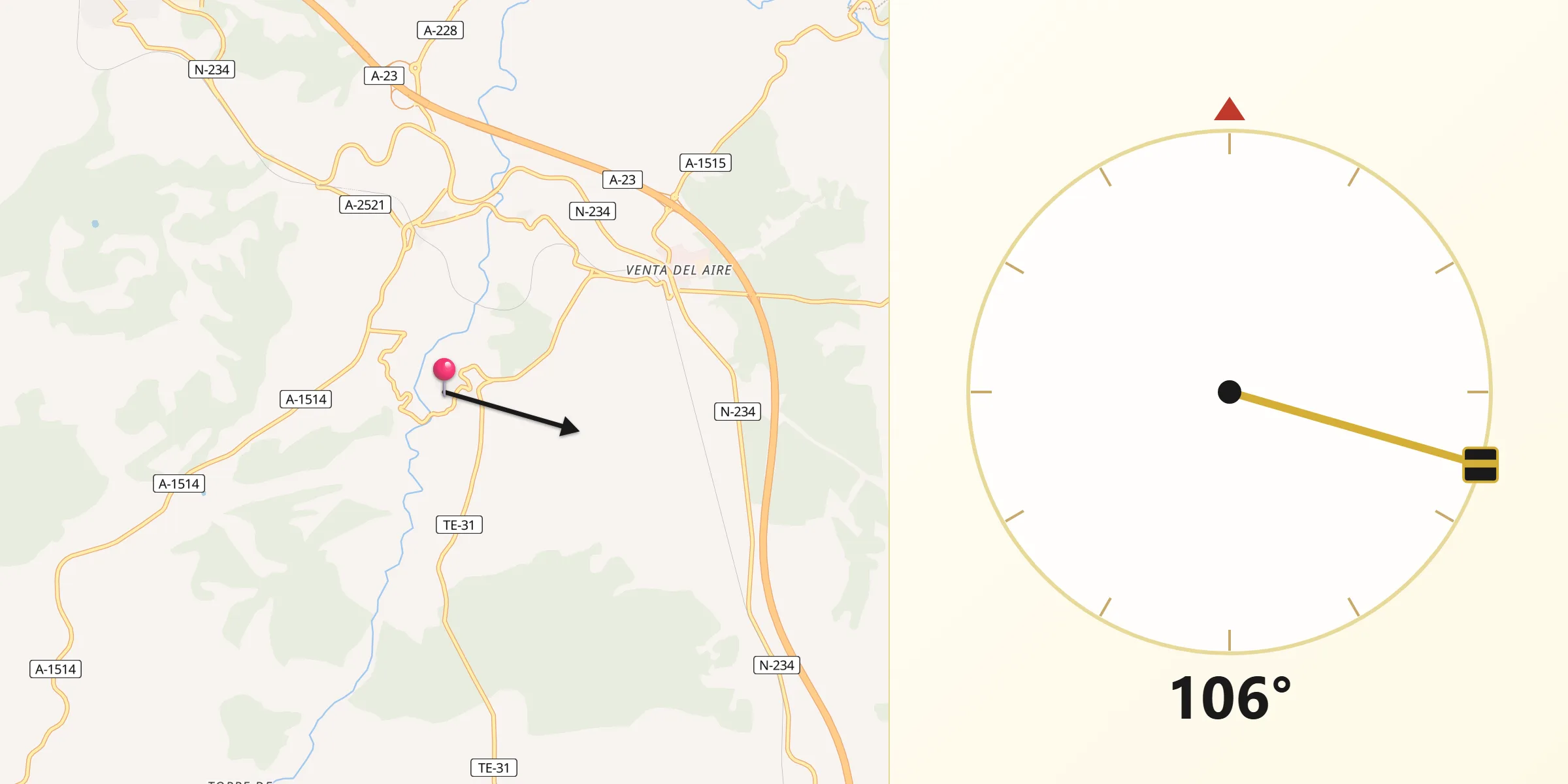 Dirección de la Qibla desde Albentosa