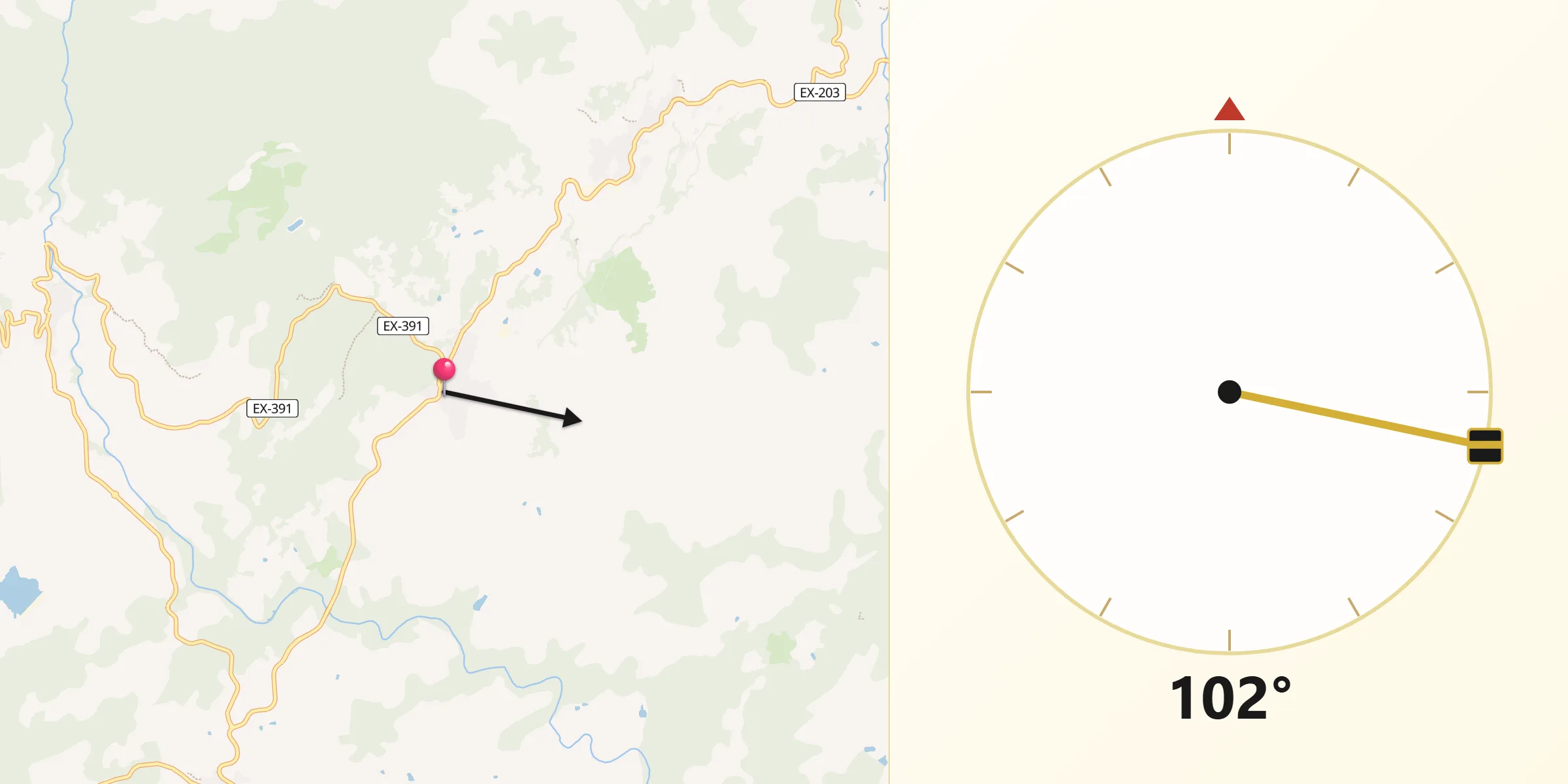 Dirección de la Qibla desde Cuacos de Yuste