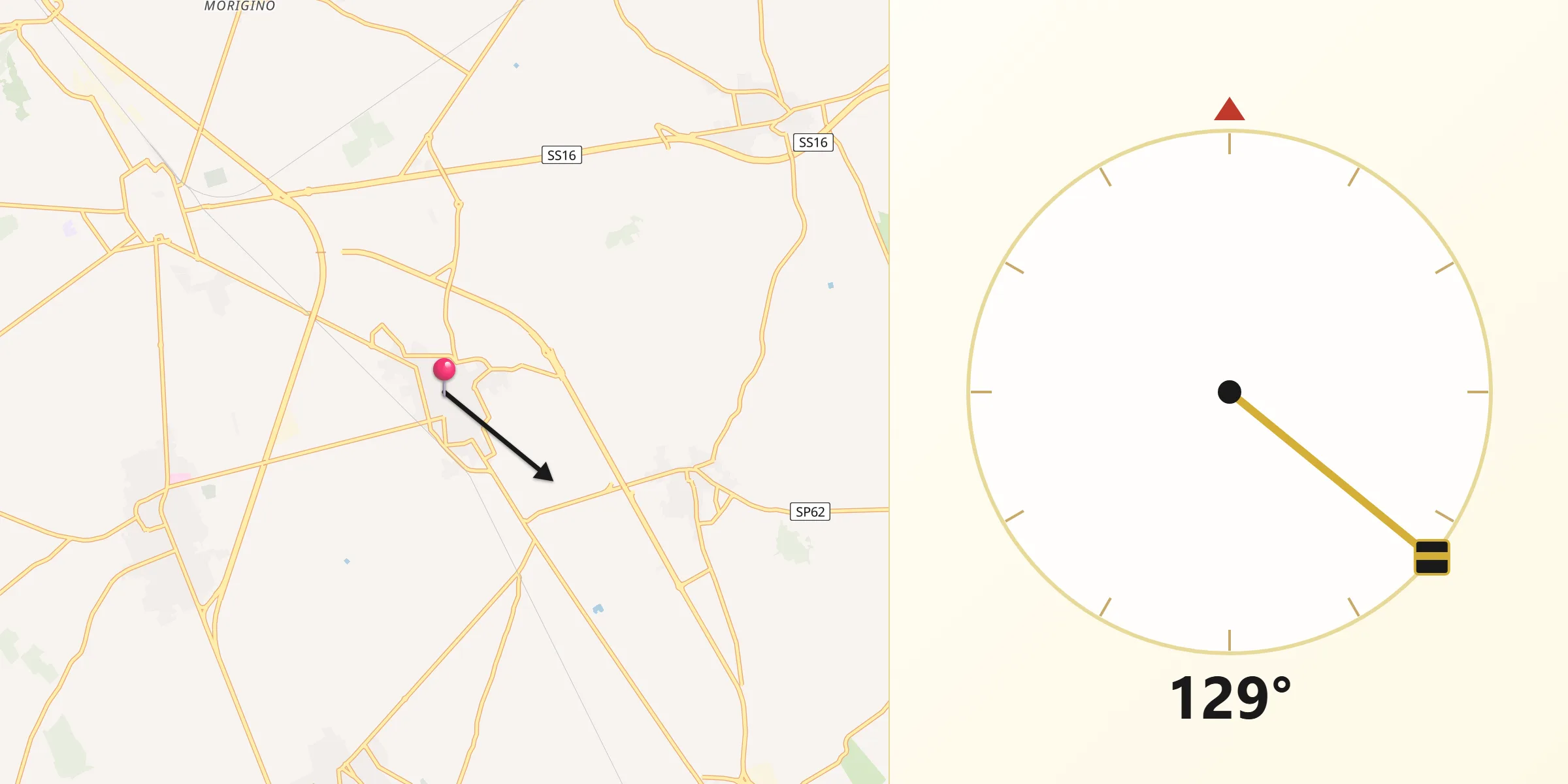 Direzione della Qibla da Muro Leccese