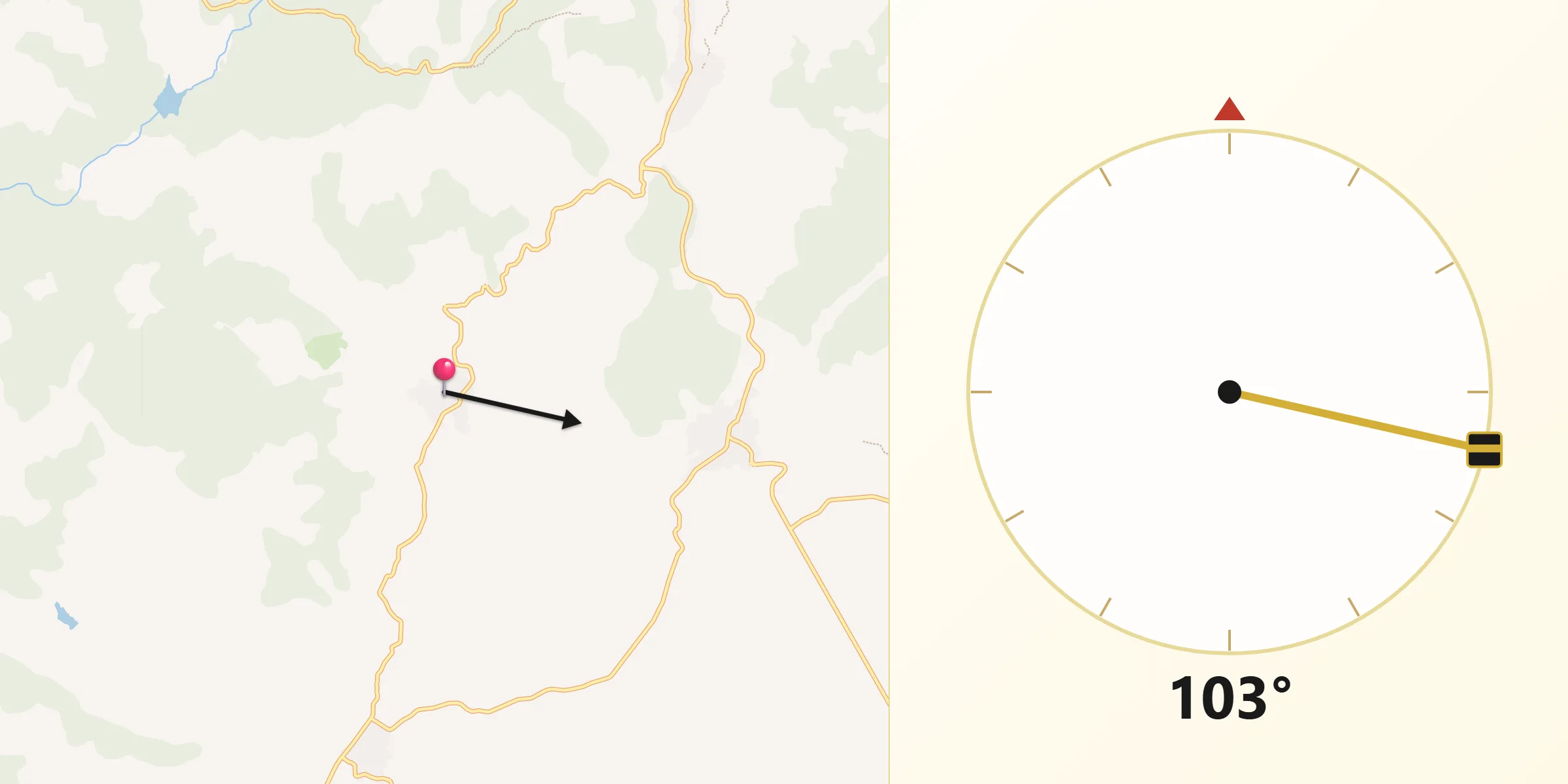 Dirección de la Qibla desde Hinojosa de San Vicente