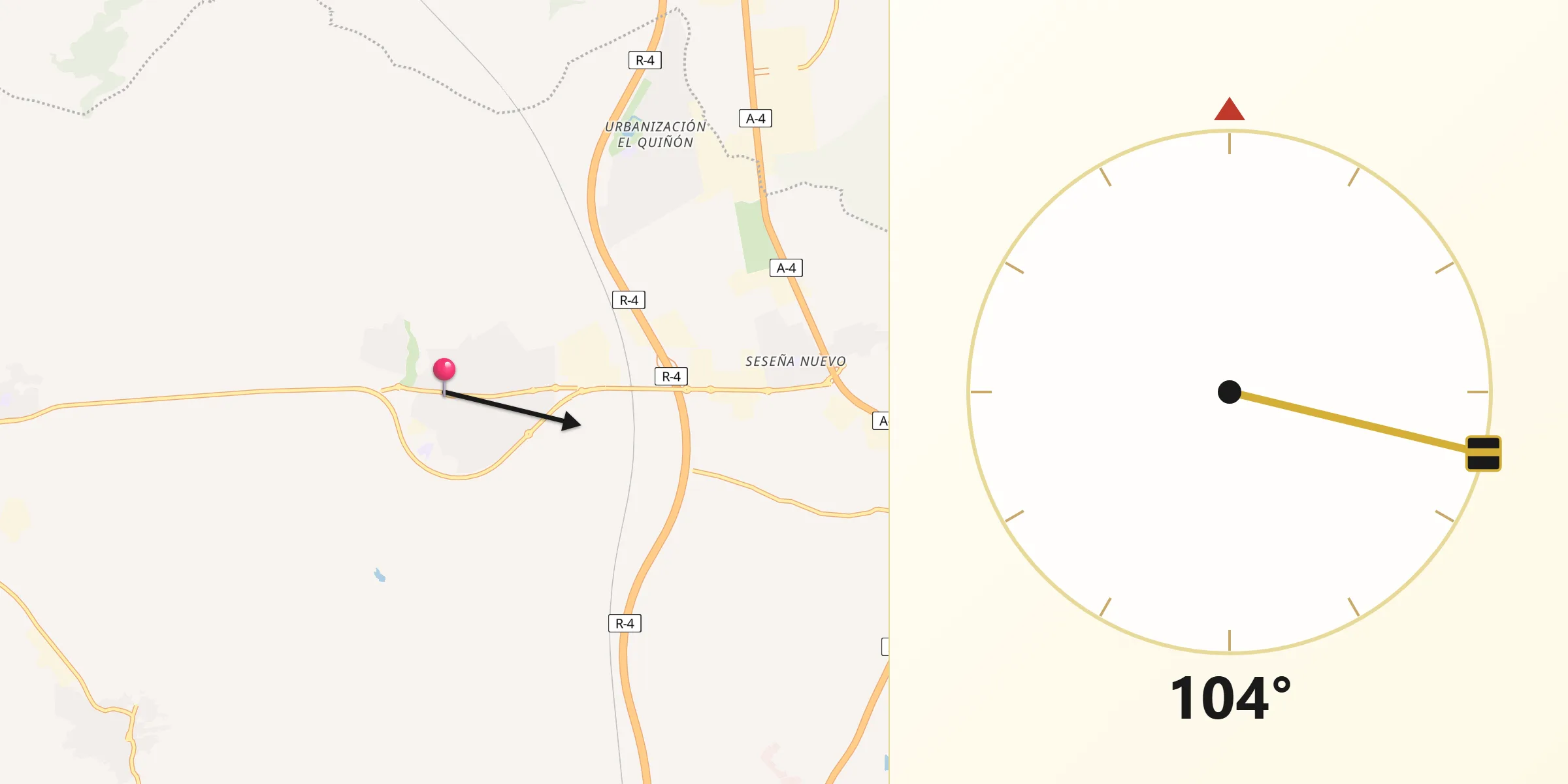 Dirección de la Qibla desde Seseña