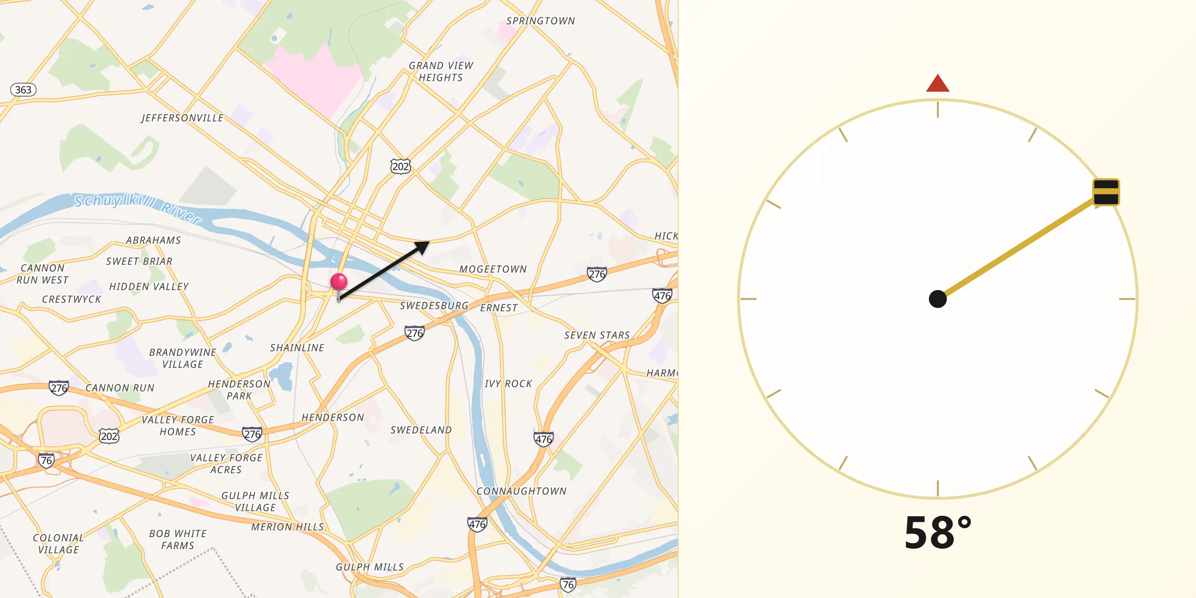 Dirección de la Qibla desde Bridgeport