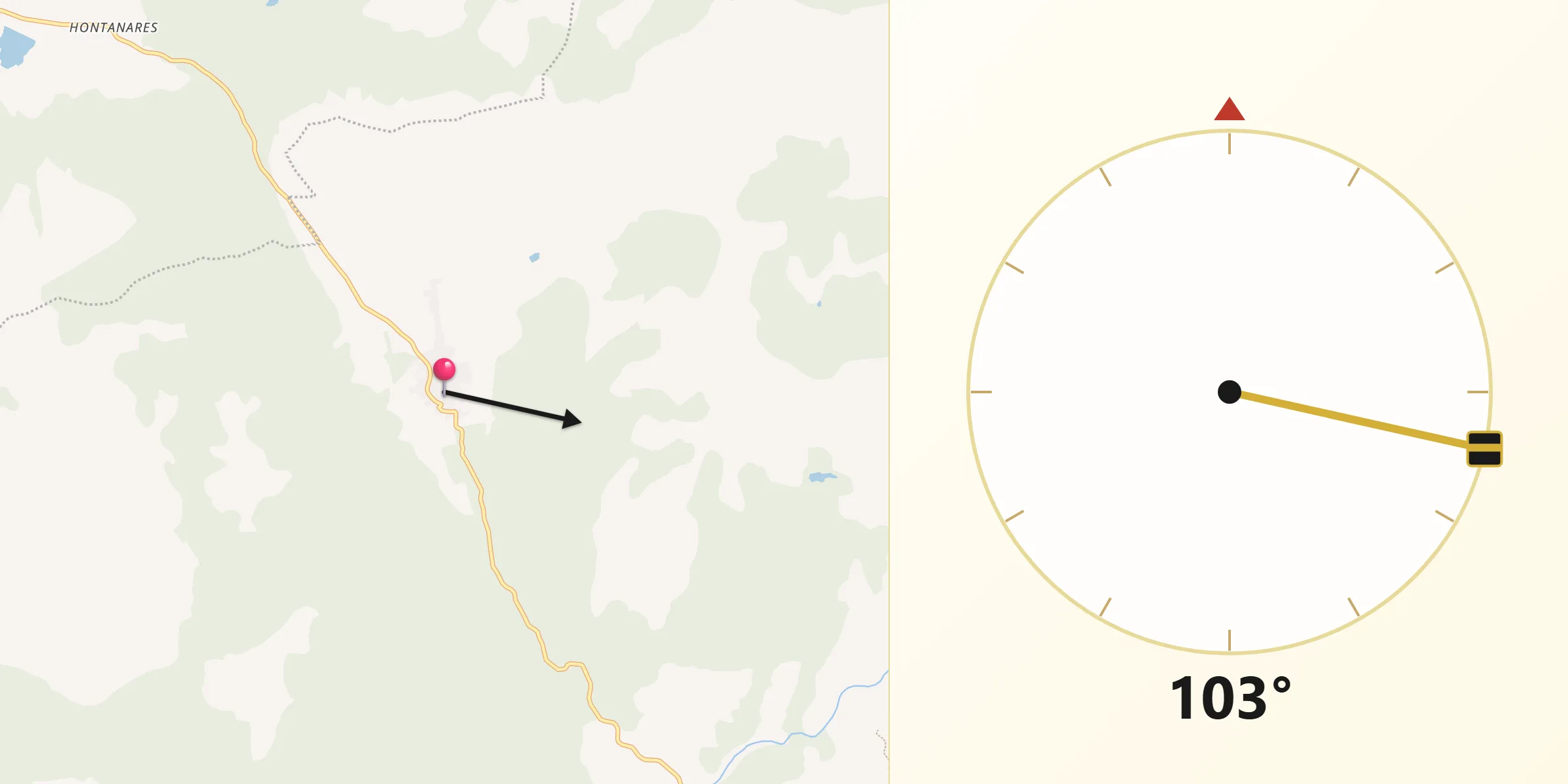 Dirección de la Qibla desde Montesclaros