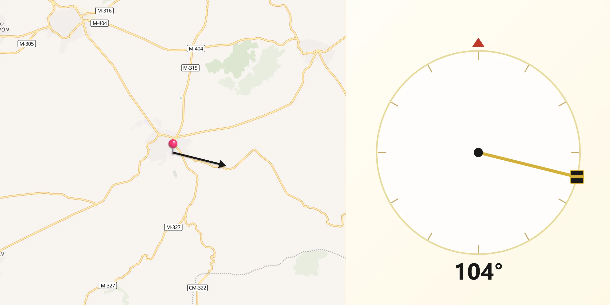 Dirección de la Qibla desde Colmenar de Oreja