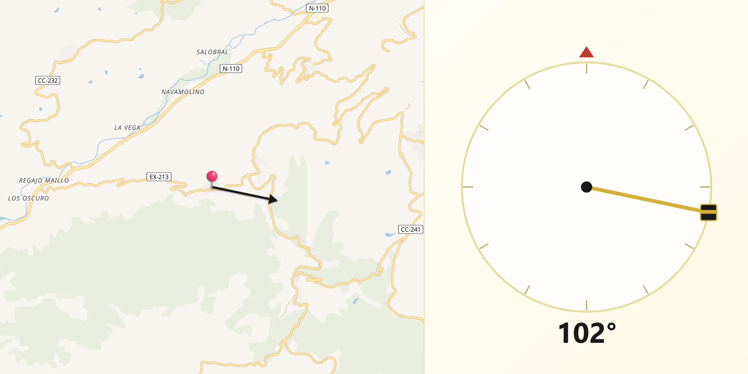 Dirección de la Qibla desde Casas del Castañar