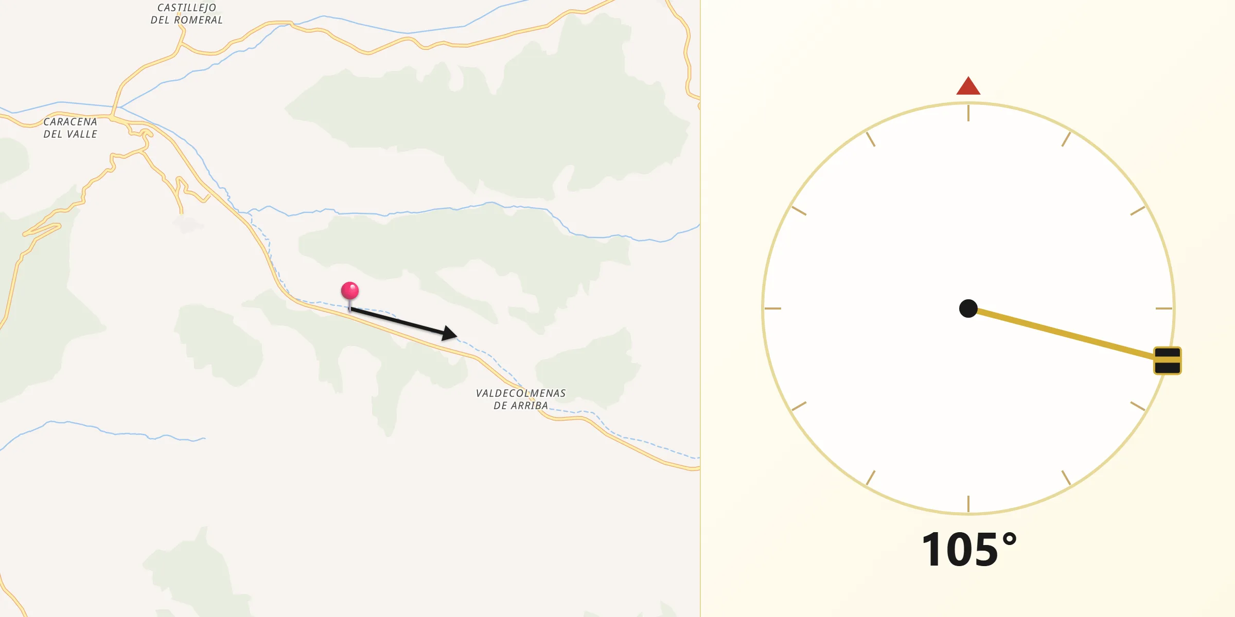 Dirección de la Qibla desde Valdecolmenas Los