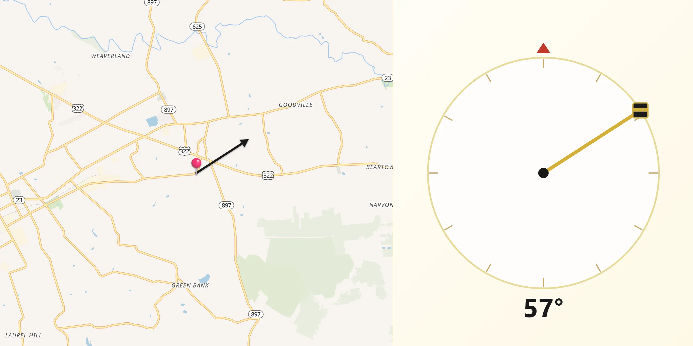 Qibla Direction from East Earl