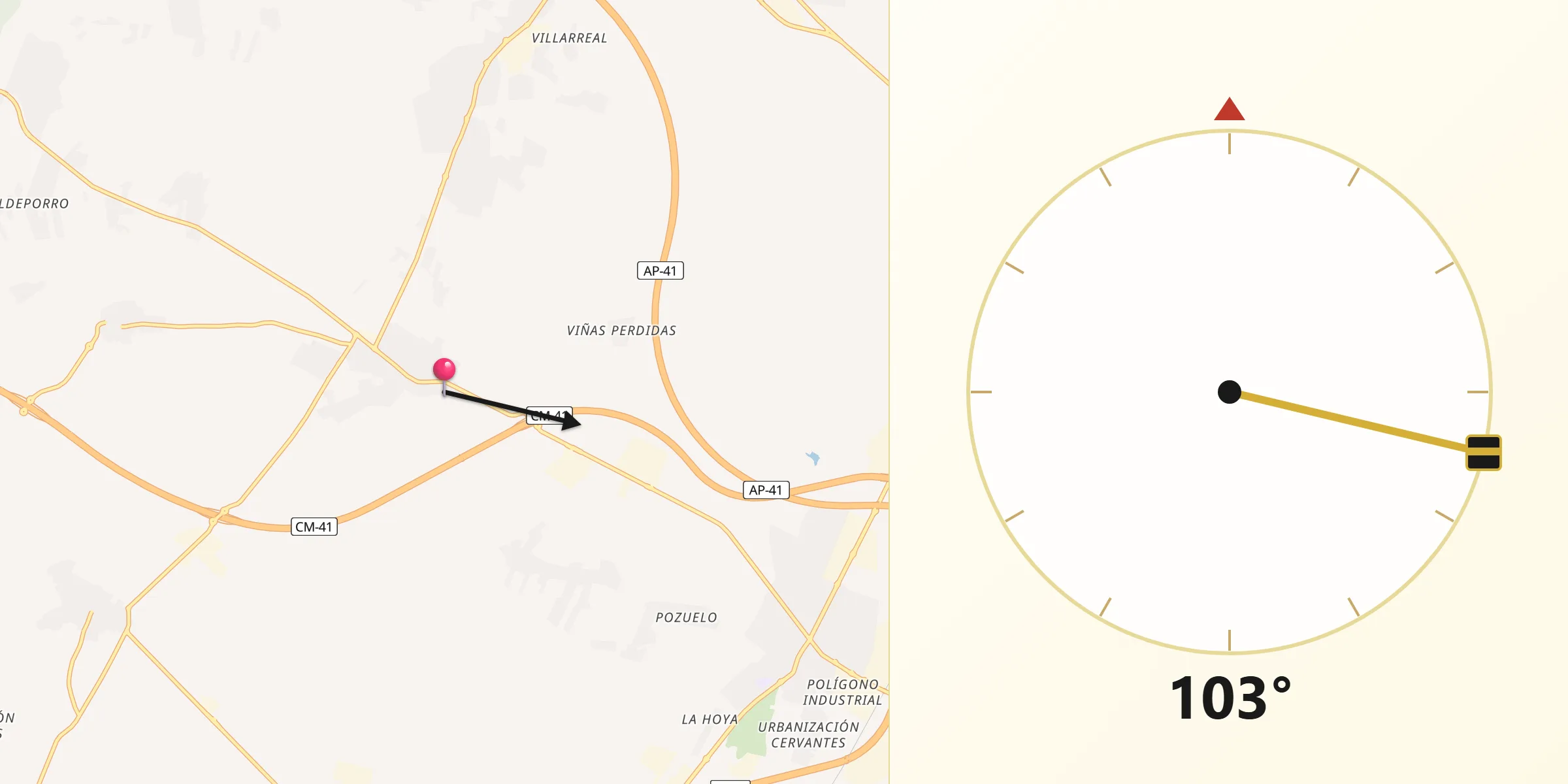 Dirección de la Qibla desde Cedillo del Condado