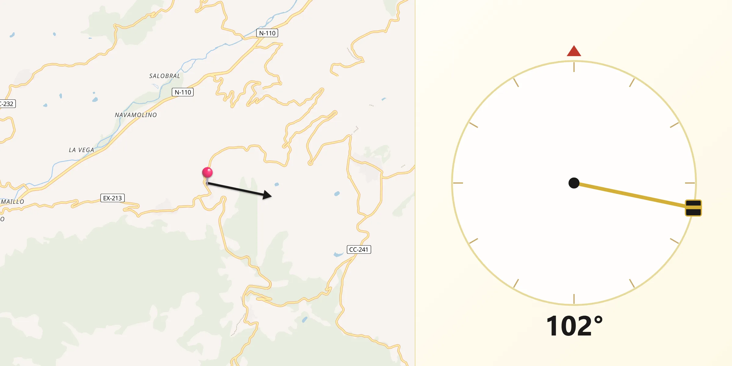Dirección de la Qibla desde Cabrero