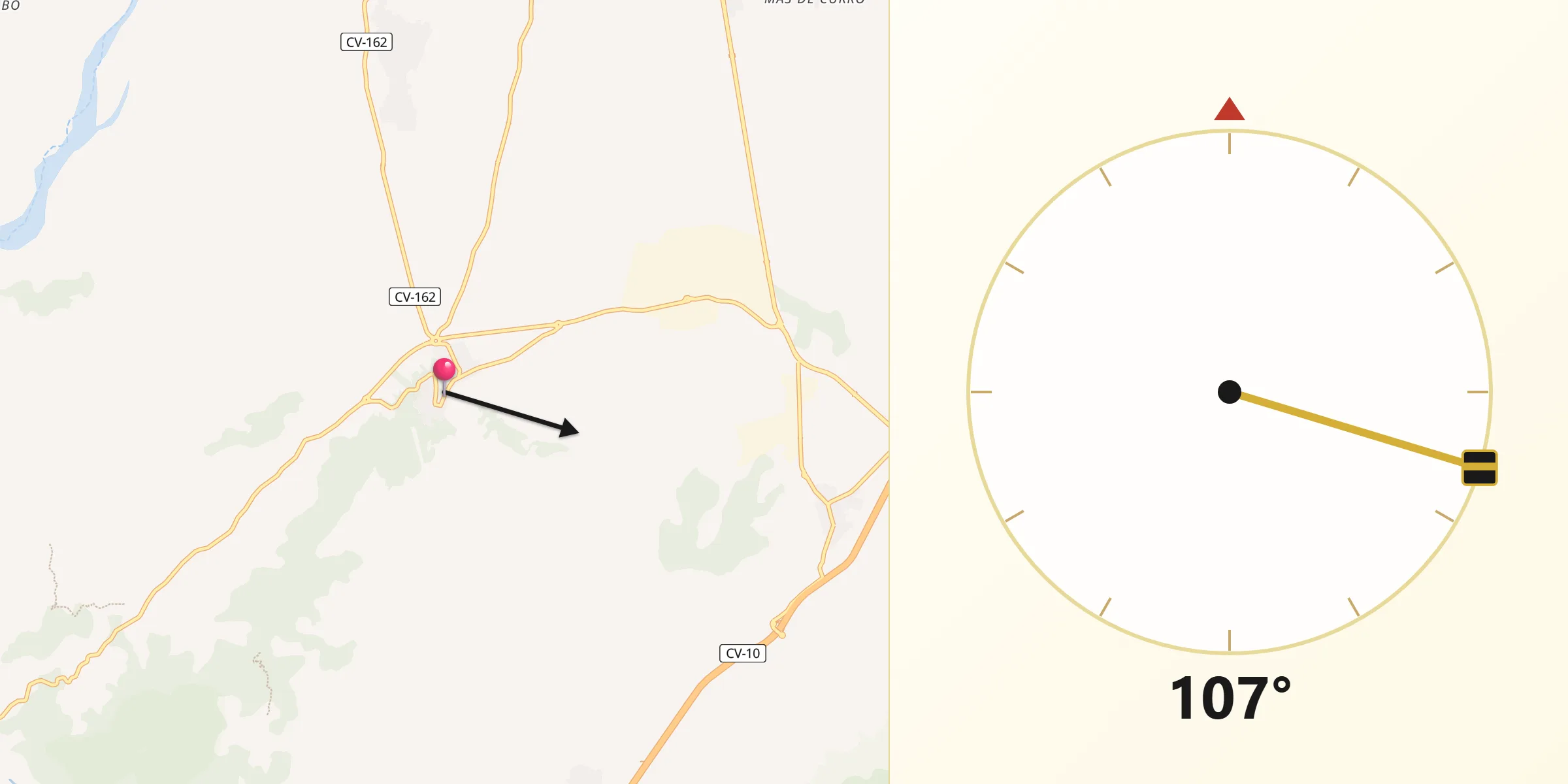 Dirección de la Qibla desde Vilafamés