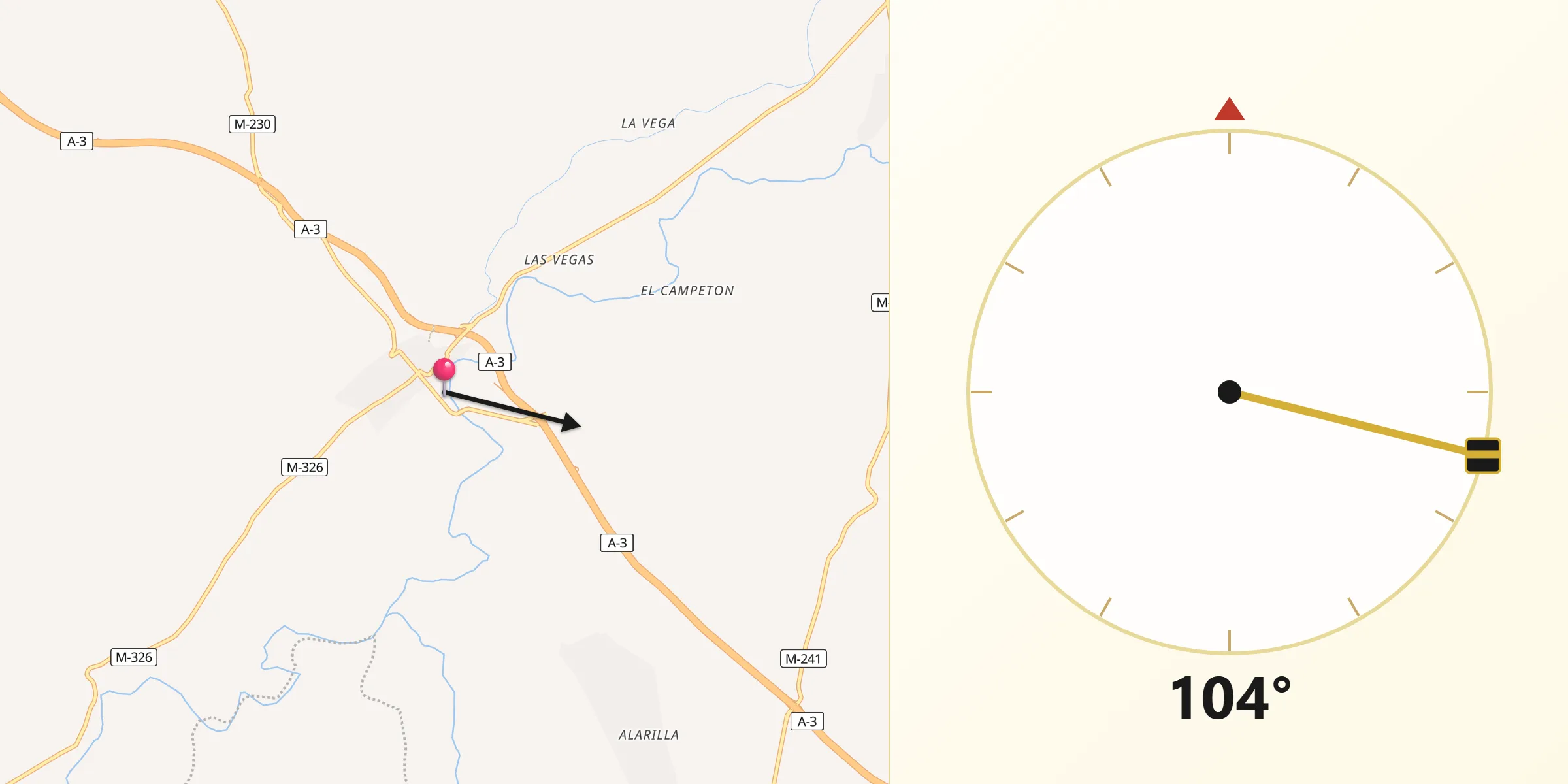 Dirección de la Qibla desde Fuentidueña de Tajo