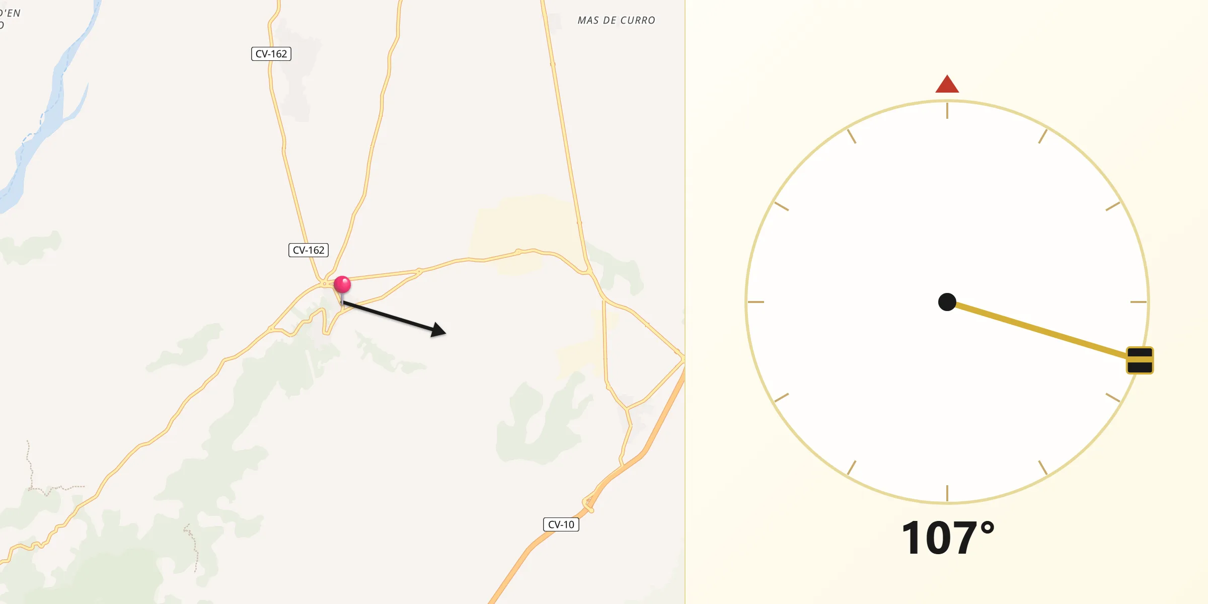 Dirección de la Qibla desde Villafamés