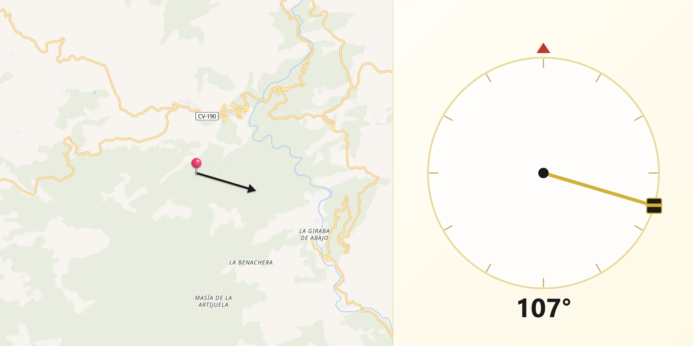 Dirección de la Qibla desde Zucaina