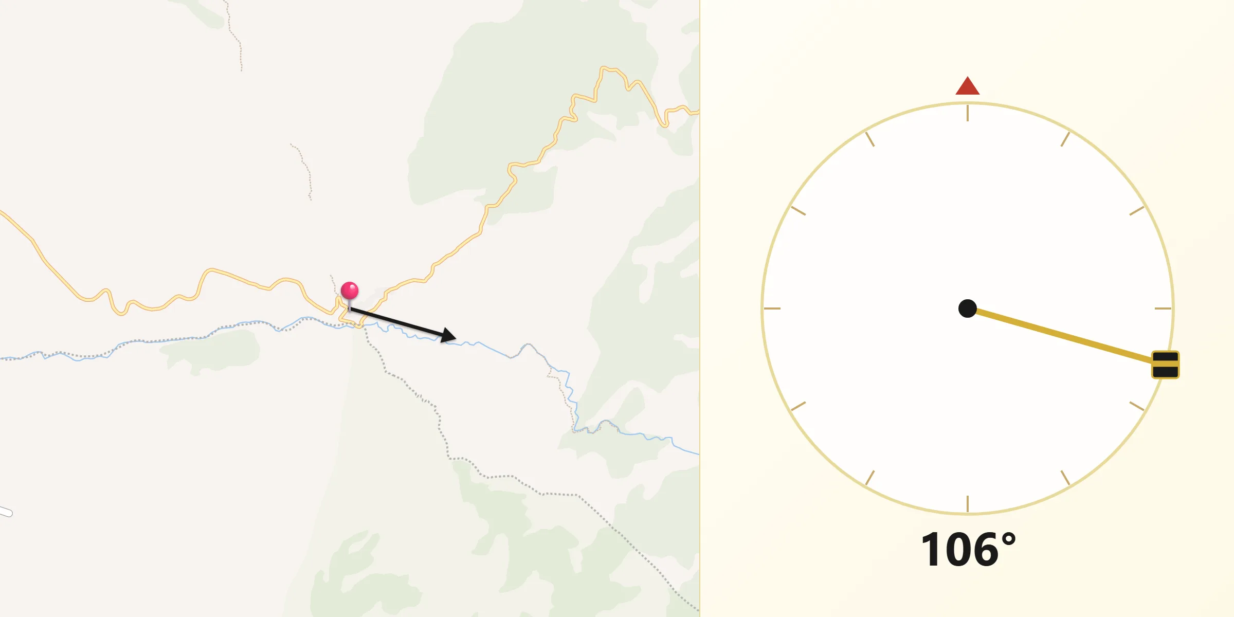 Dirección de la Qibla desde Riodeva