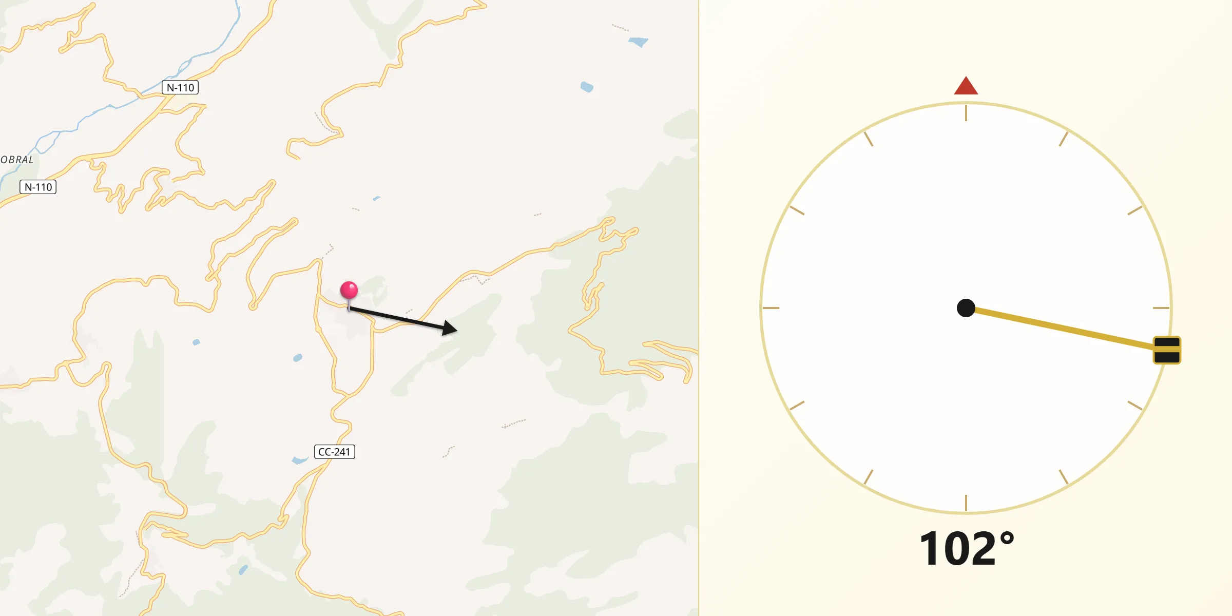 Dirección de la Qibla desde Piornal