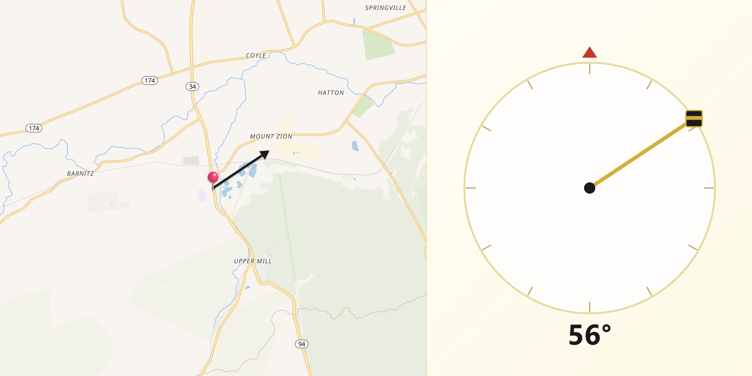 Qibla Direction from Mount Holly Springs