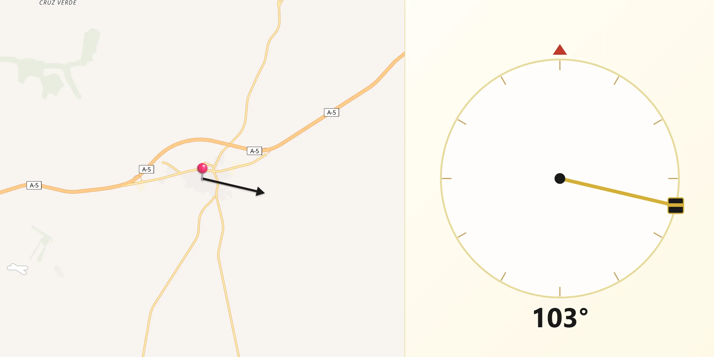 Dirección de la Qibla desde Santa Cruz del Retamar