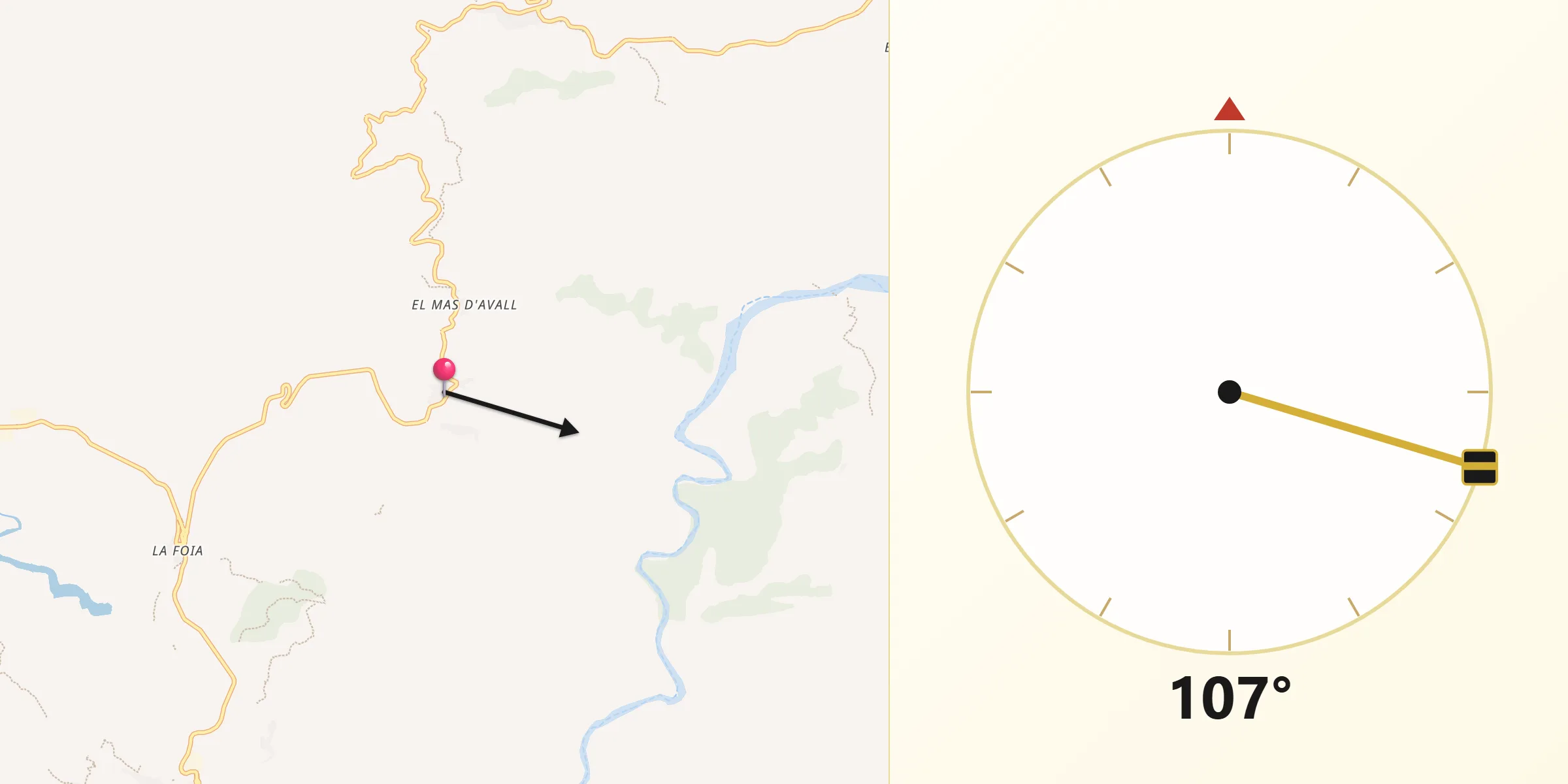 Dirección de la Qibla desde Costur