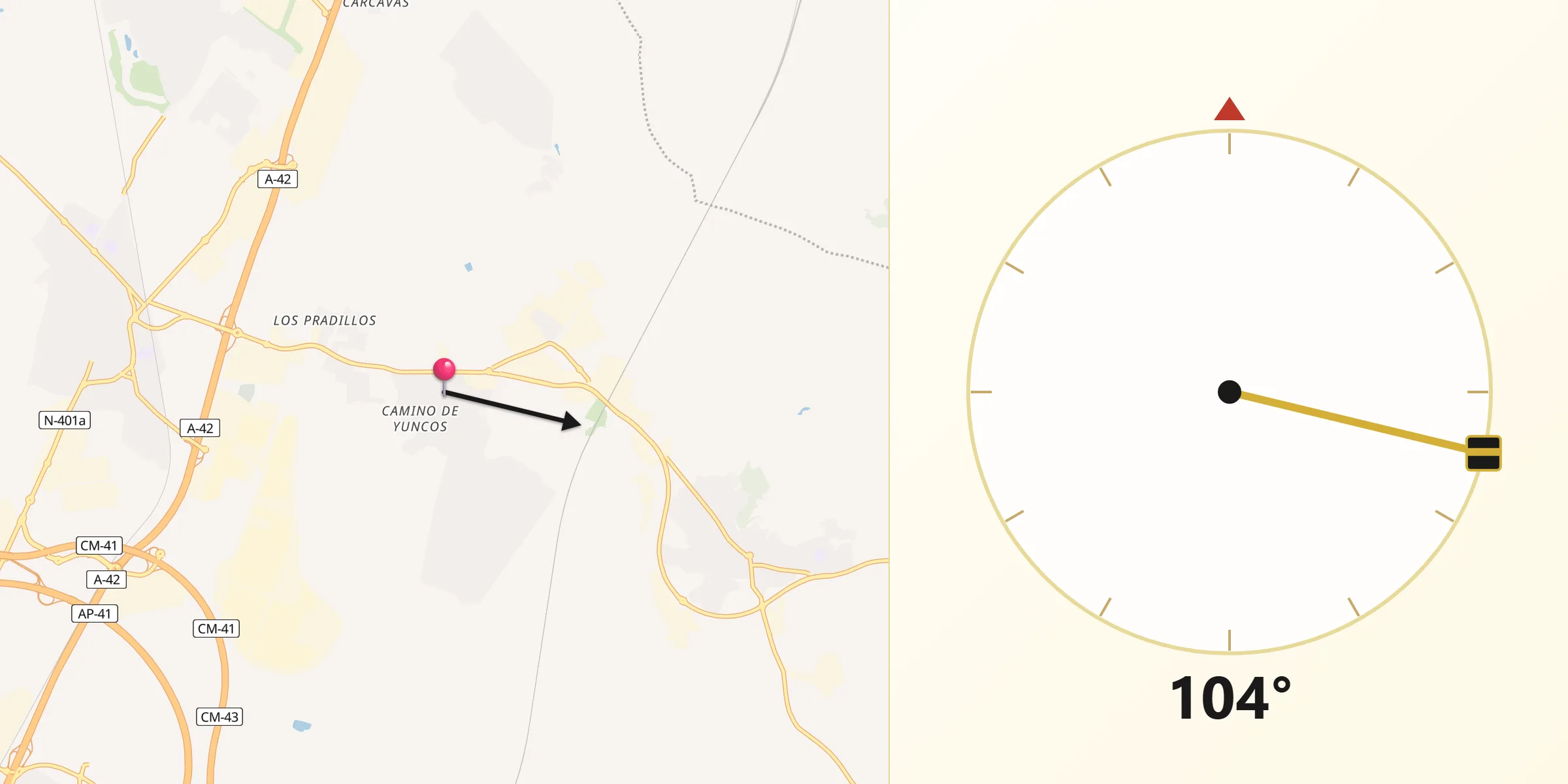 Dirección de la Qibla desde Yeles