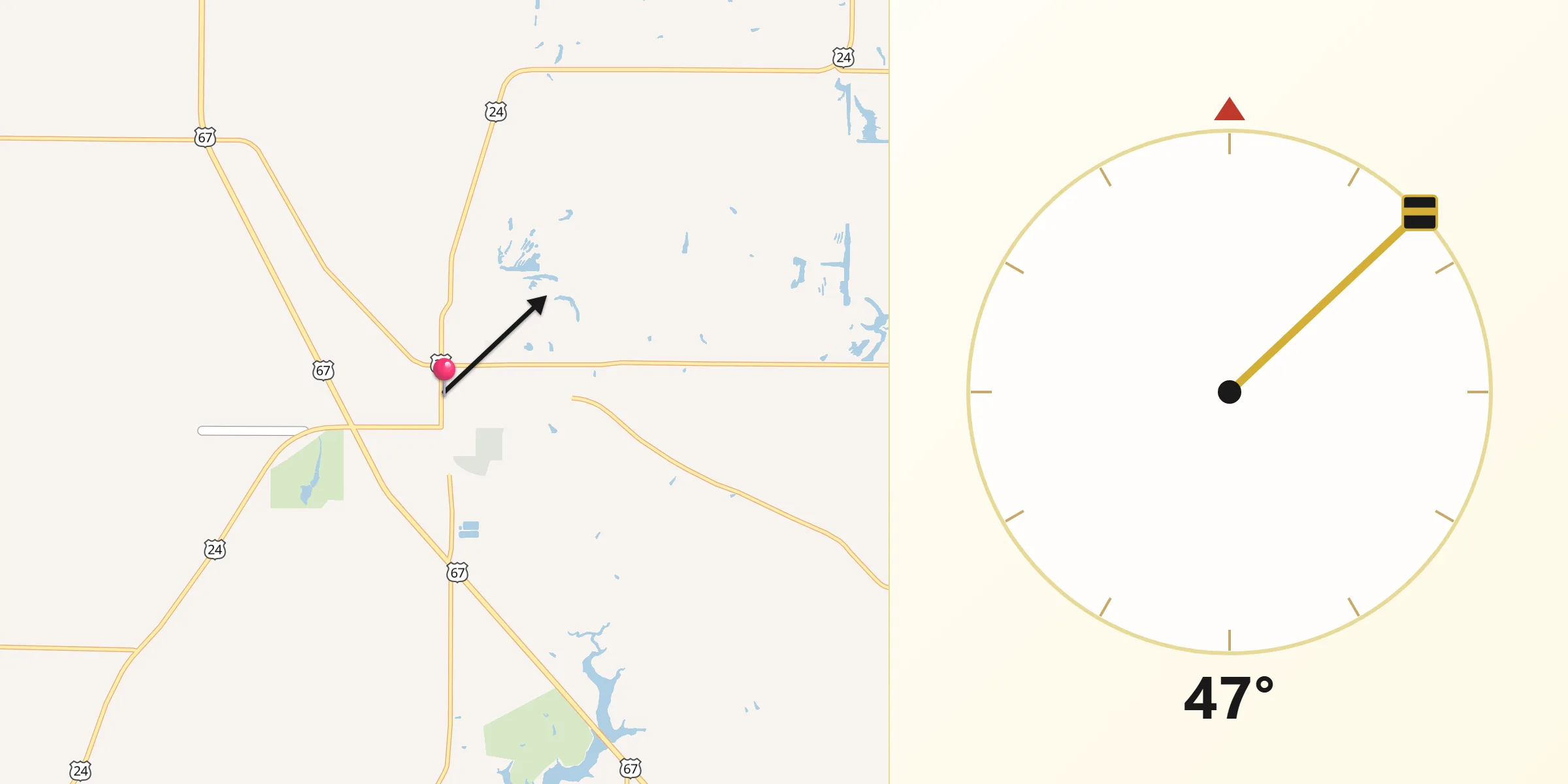 Qibla Direction from Rushville