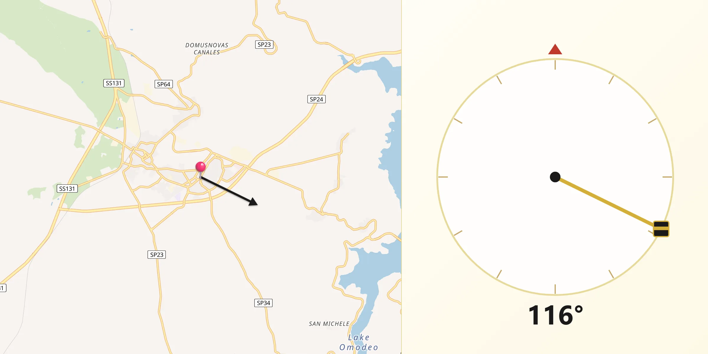 Direzione della Qibla da Ghilarza