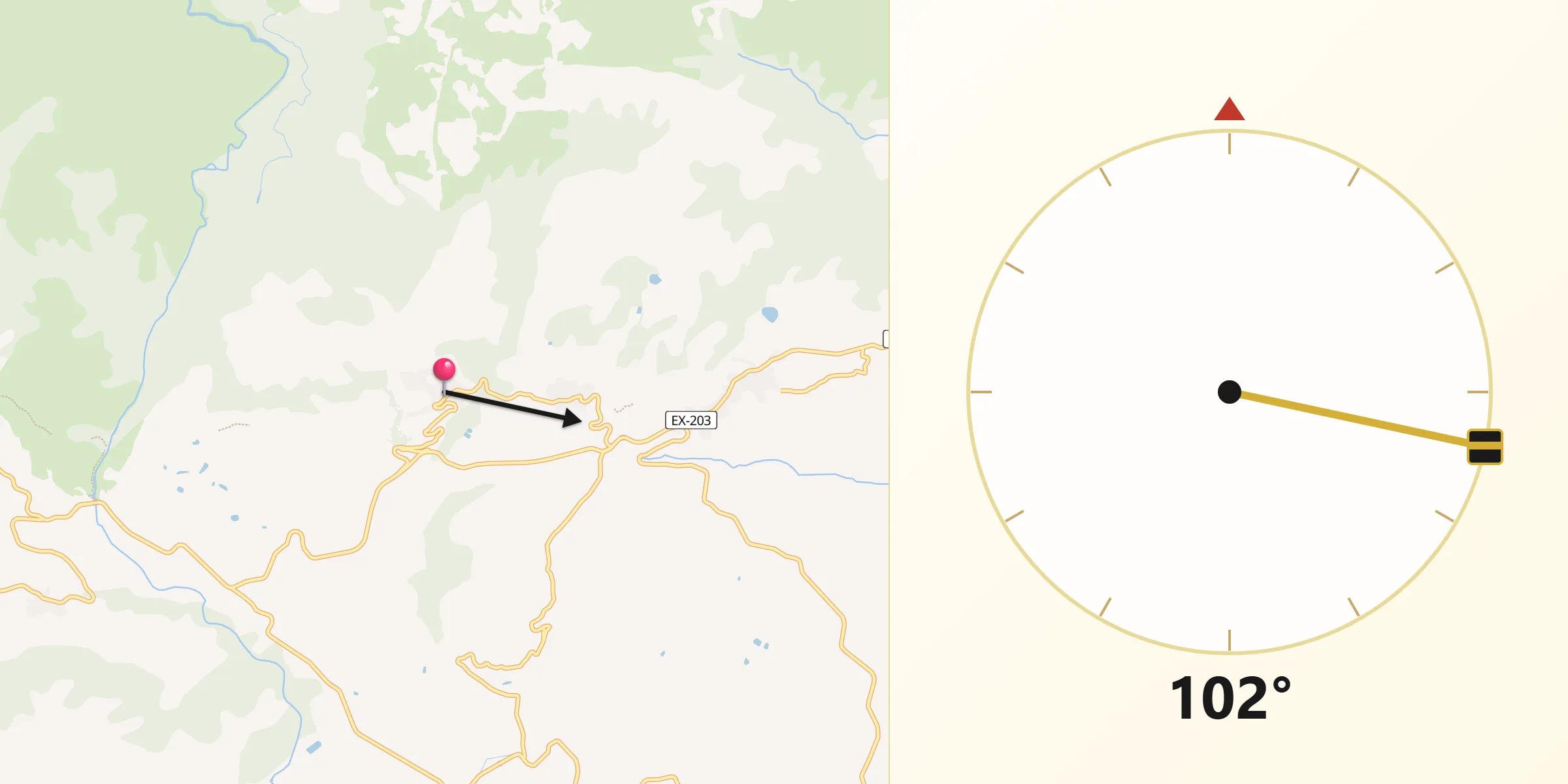 Dirección de la Qibla desde Viandar de la Vera